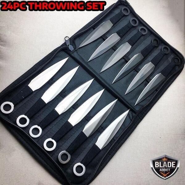 24PC Ninja Tactical Combat Naruto Kunai Fixed Blade Throwing Knife Knives Set