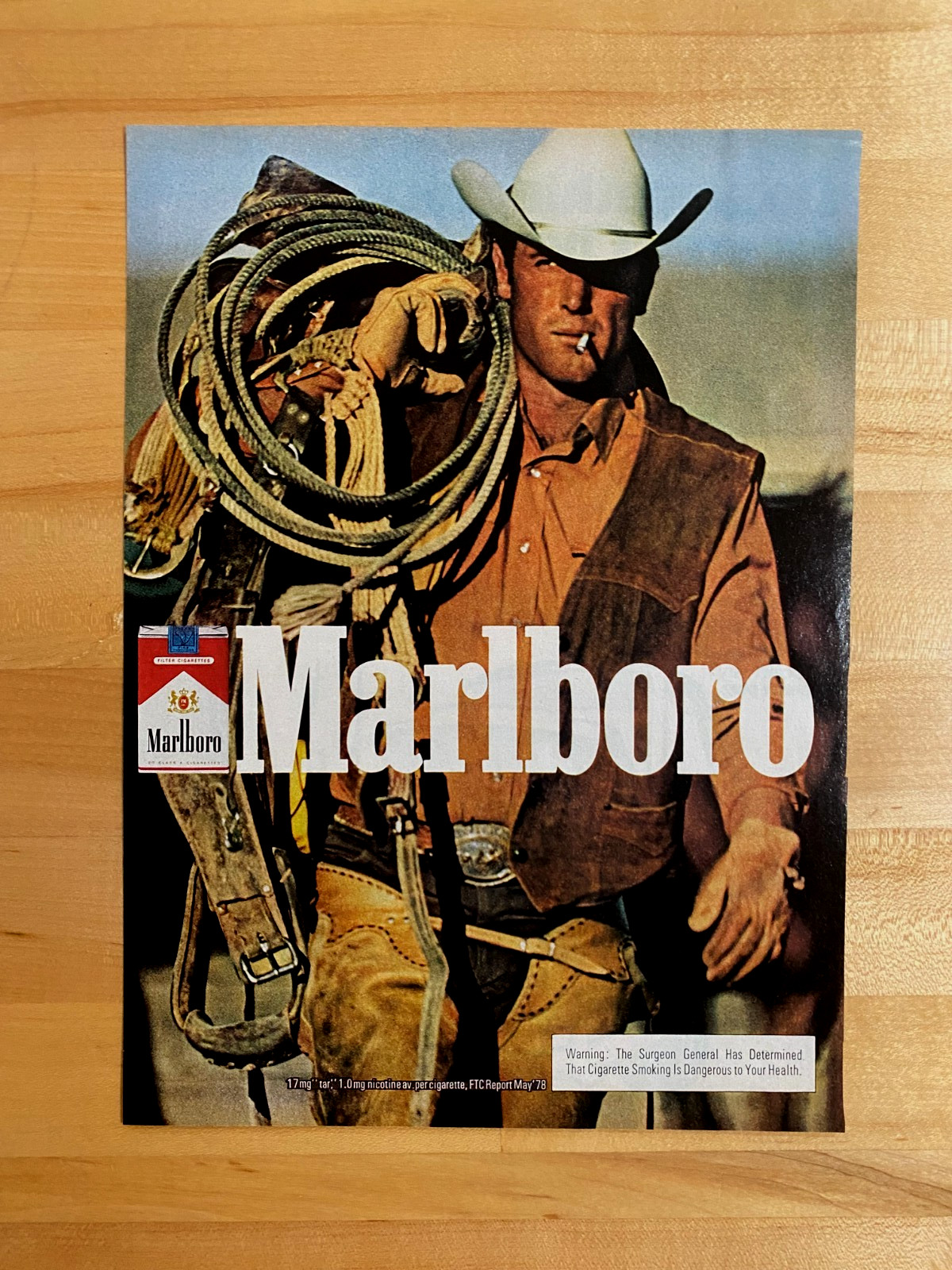 1978 Print Ad Marlboro Cigarettes Cowboy Roper