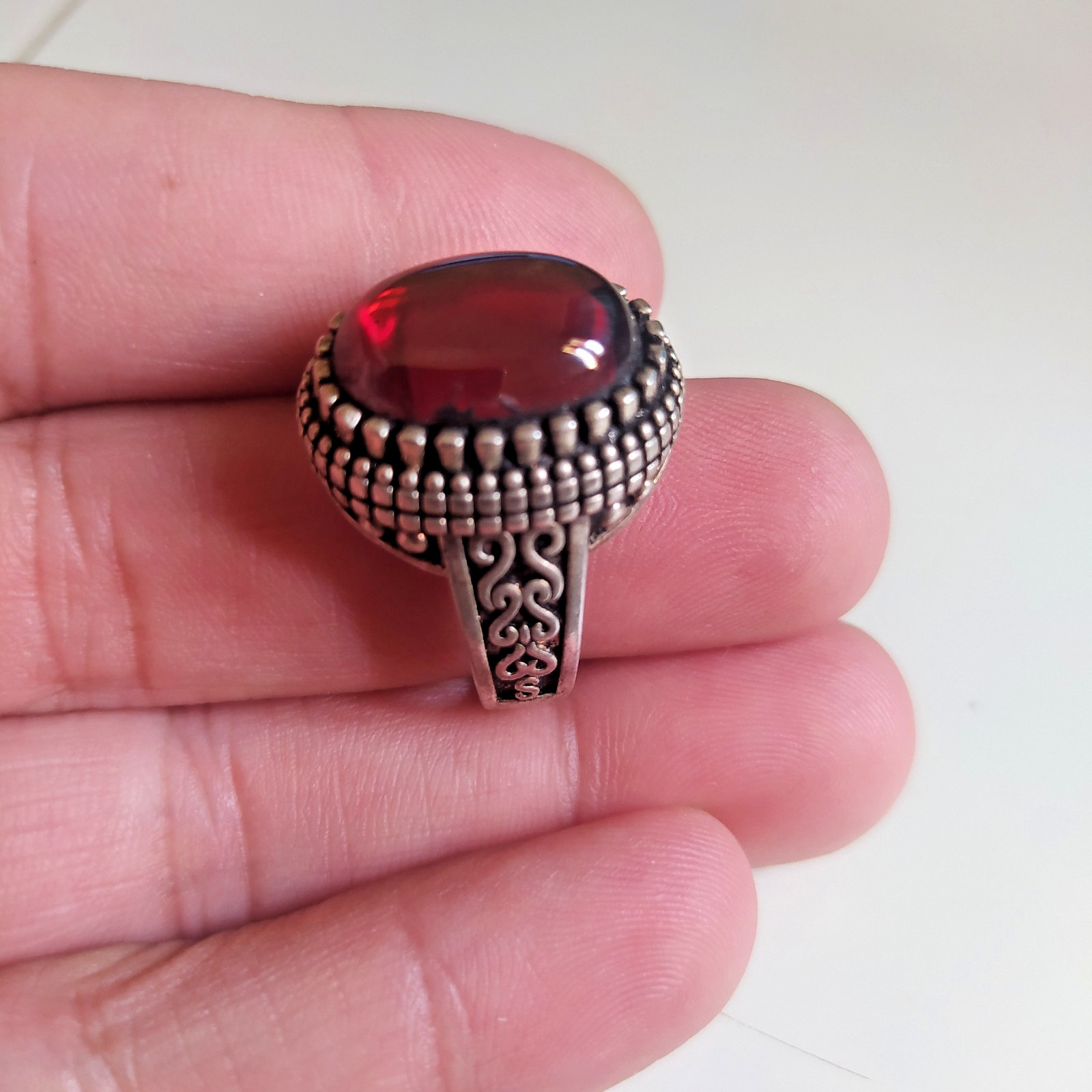 Ancient Vintage Victorian Sterling Silver Ring Red Carnelian Stone Size 9.5