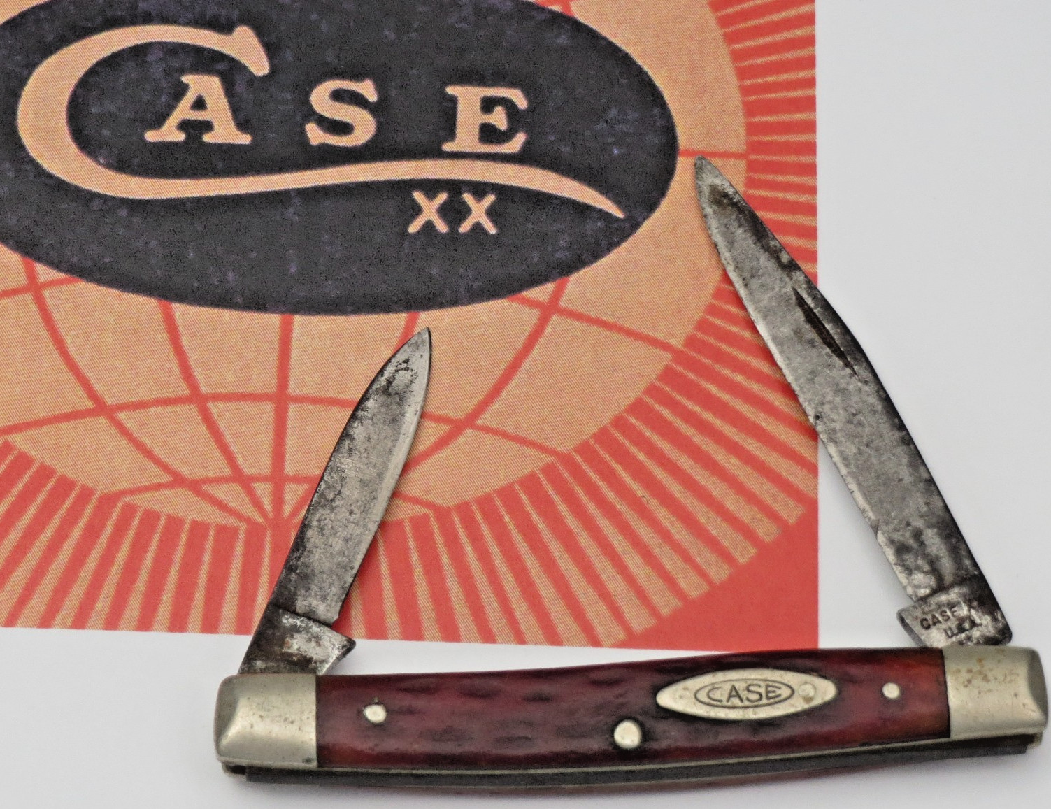 Vintage CASE XX USA 1965-1969 6233 Penknife Red Bone Handles - Solid Used Knife