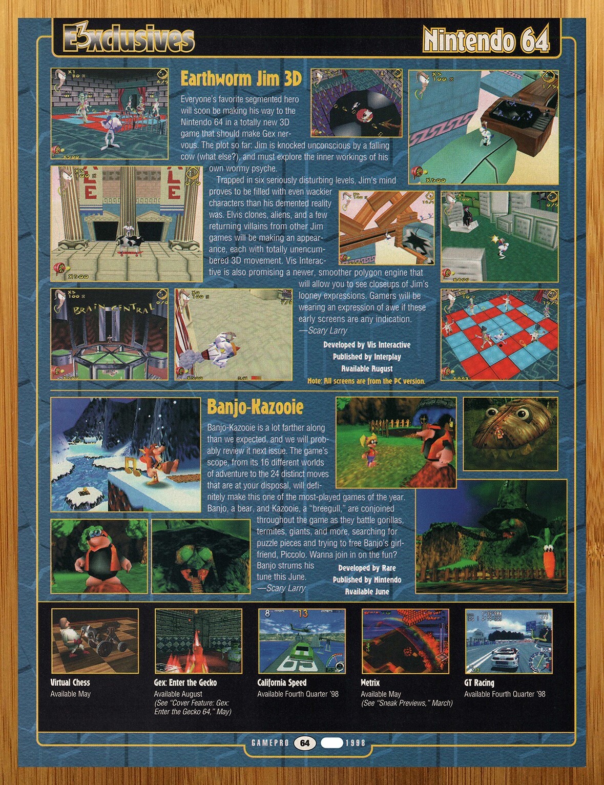 1998 Earthworm Jim 3D/Banjo-Kazooie N64 PREVIEW Print Ad/Poster Video Game Art