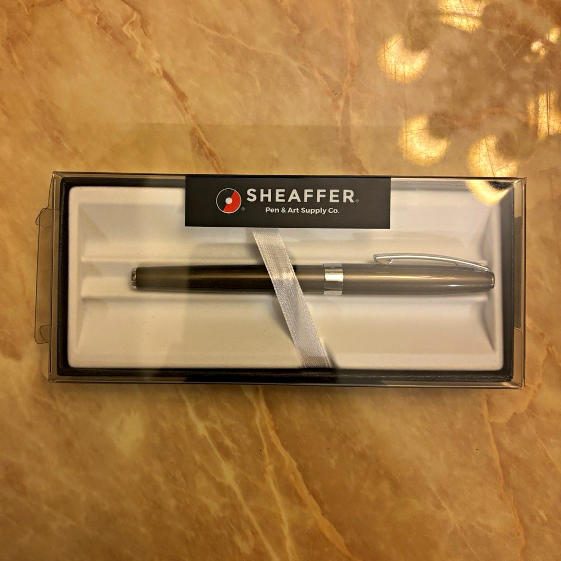 Sheaffer Sagaris Metal Fountain Pen Brown Ink Chrome Trim Medium SS Nib