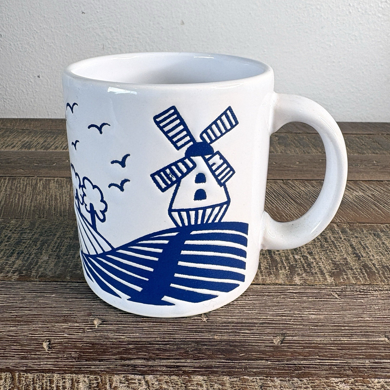 VTG 80s Waechtersbach Coffee Mug 10 Oz Cottage Folk Art Dutch Windmill Germany