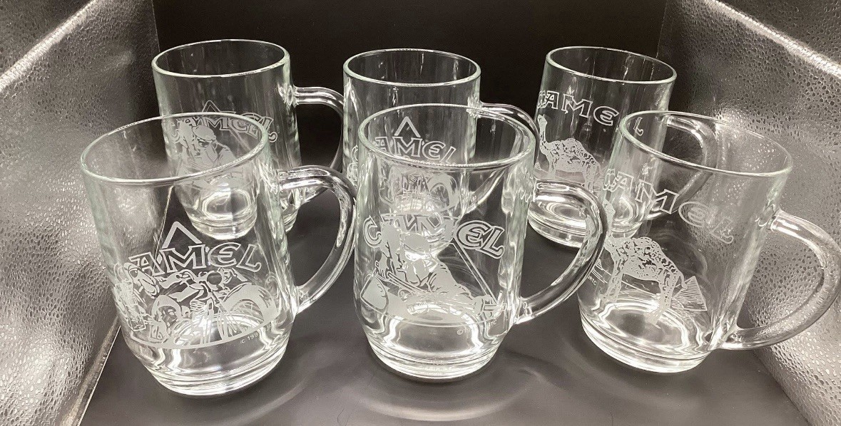 Vintage Traditional Camel Glass Mugs Set of Cold Brew Drinking Beverage Etched 
