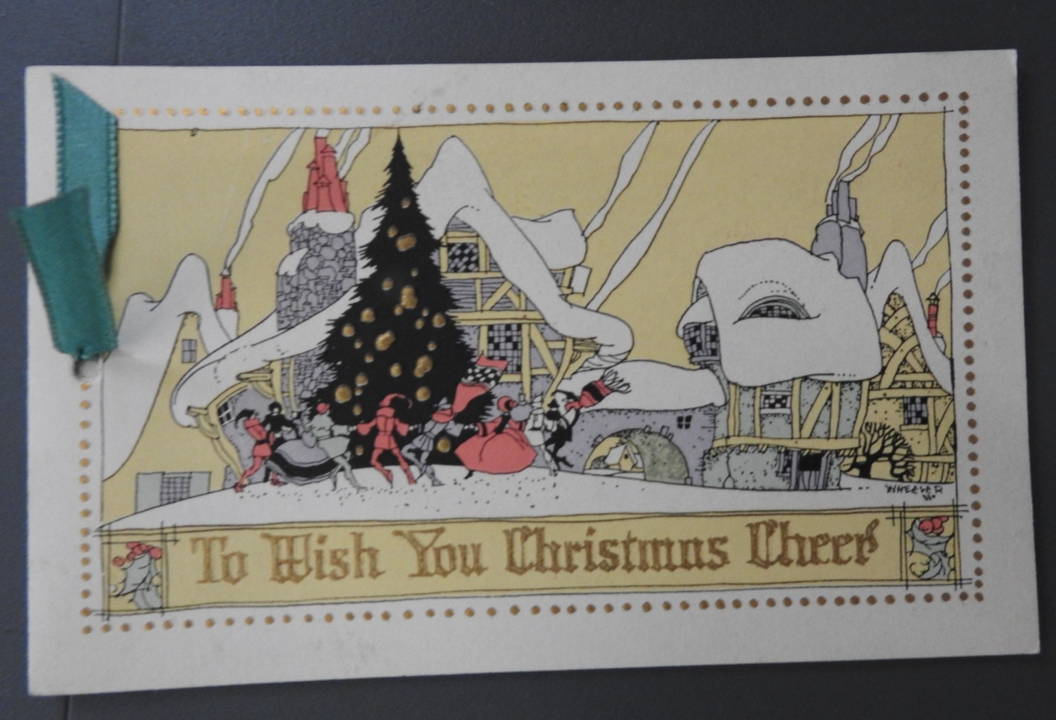 Vintage 1920s Art Deco Christmas Card Buzza Co Minneapolis Wheeler Christmas Tre
