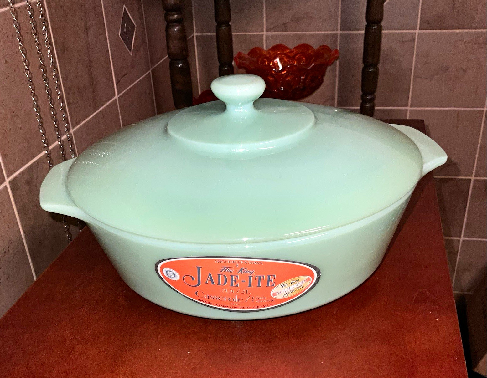 Anchor Hocking Fire-King Jade-ite 2 Qt Round Glass Casserole Dish w/ Lid Green