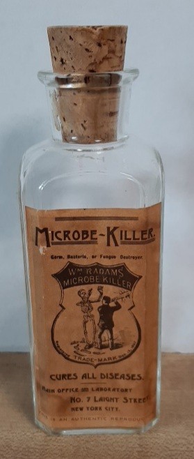 Vintage WM Radams Medical Bottle Microbe-Killer Skeleton Pharmacy 1887 A7 Repro