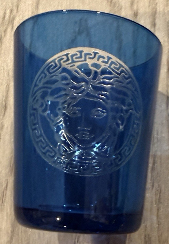 VERSACE BLUE Glass Medusa Logo Votive Cup Candle Holder NIB VERSACE BLUE Glass Medusa Logo Votive Cup Candle Holder NIB