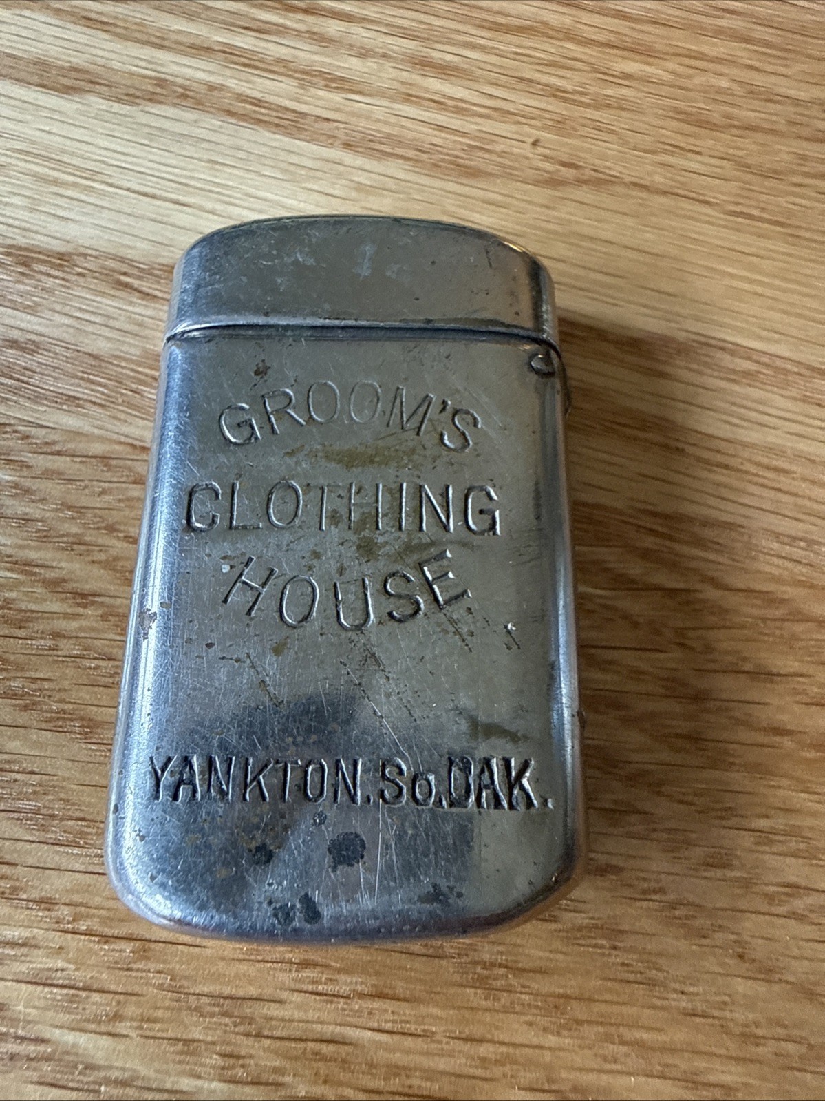 Vintage Match Stamp Safe Case Striker on Bottom Advertising Yankton South Dakota