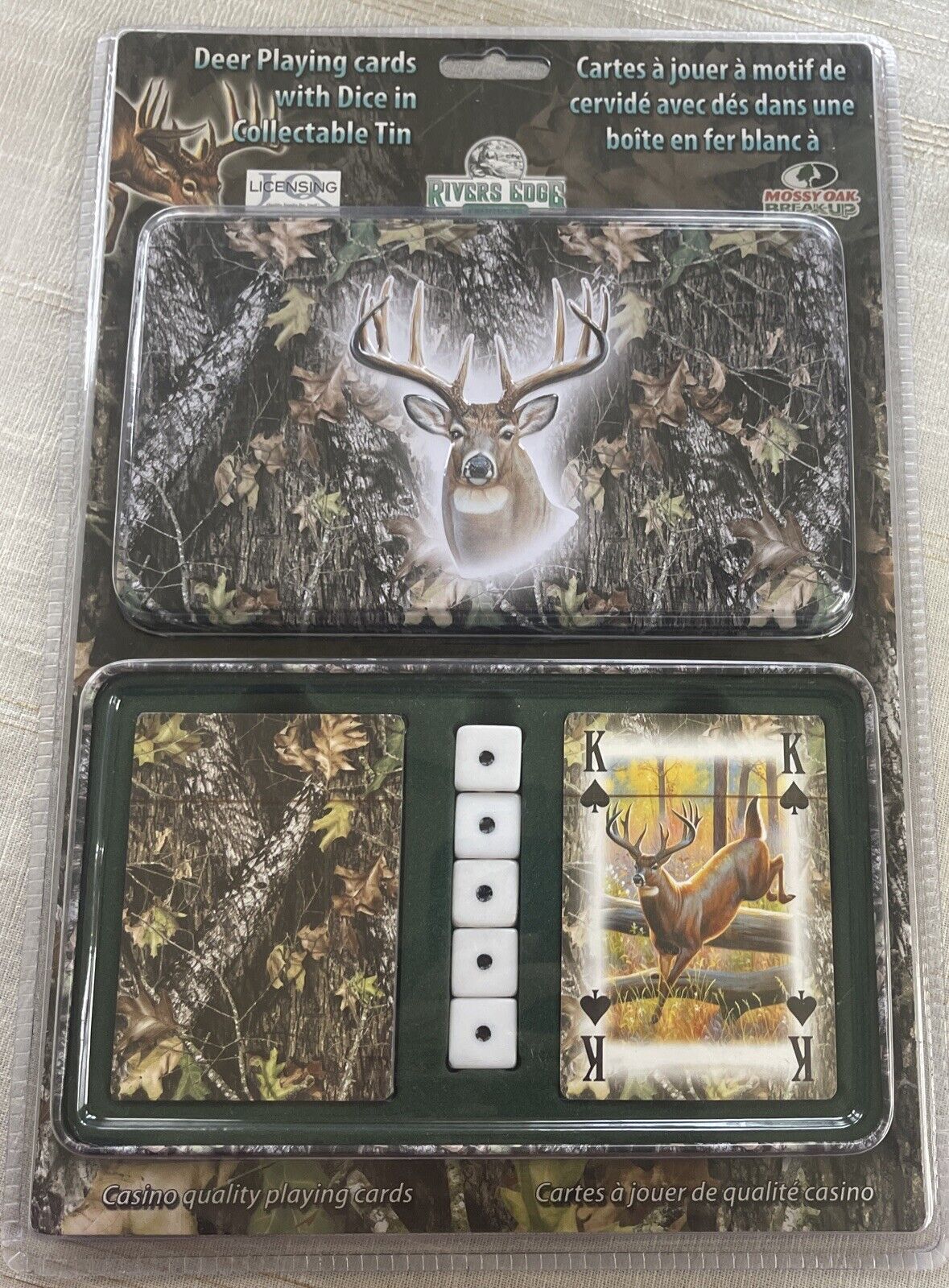 Rivers Edge Mossy Oak DEER PLAYING CARDS WITH DICE IN COLLECTABLE TIN BRAND NEW