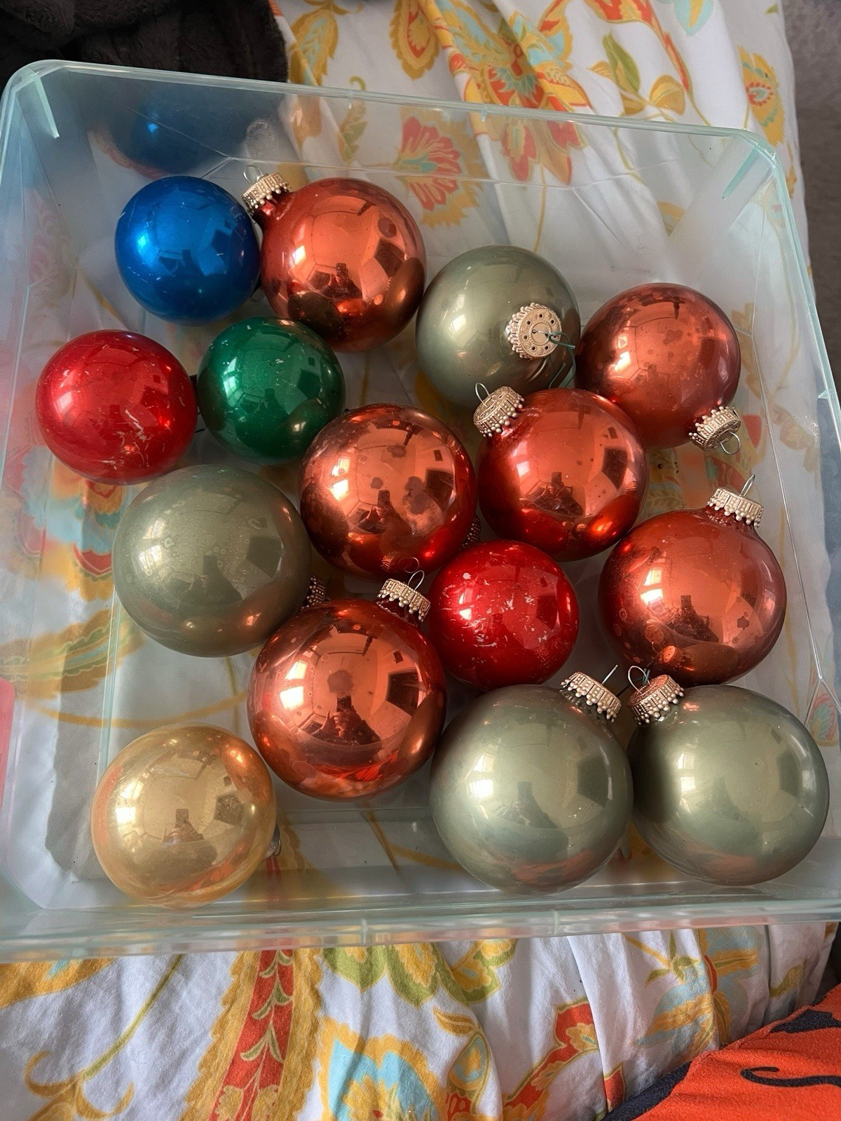 Vintage Christmas Glass Ball Ornaments Mixed Lot of 15 Tree Ornaments In Box