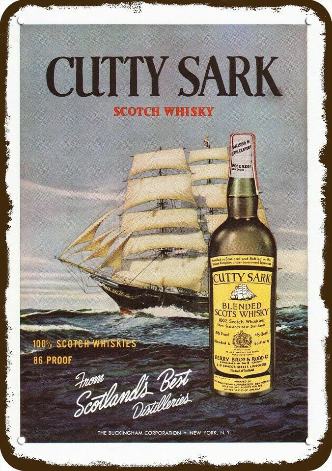 1960 CUTTY SARK Scotch Whisky Vintage-Look-Edge *DECORATIVE REPLICA METAL SIGN* 1960 CUTTY SARK Scotch Whisky Vintage-Look-Edge *DECORATIVE REPLICA METAL SIGN*