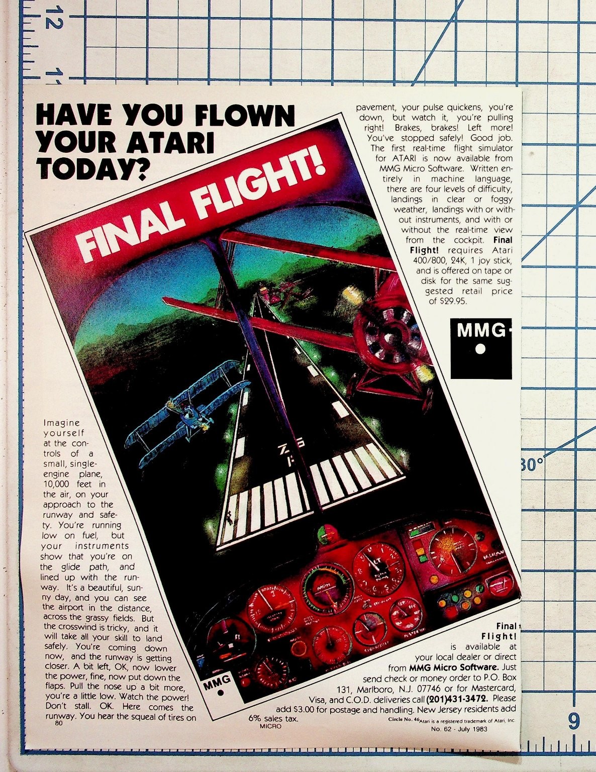 1983 Atari Flight Simulator Game Ad MMG Micro Software Vintage Print 1983 Atari Flight Simulator Game Ad MMG Micro Software Vintage Print
