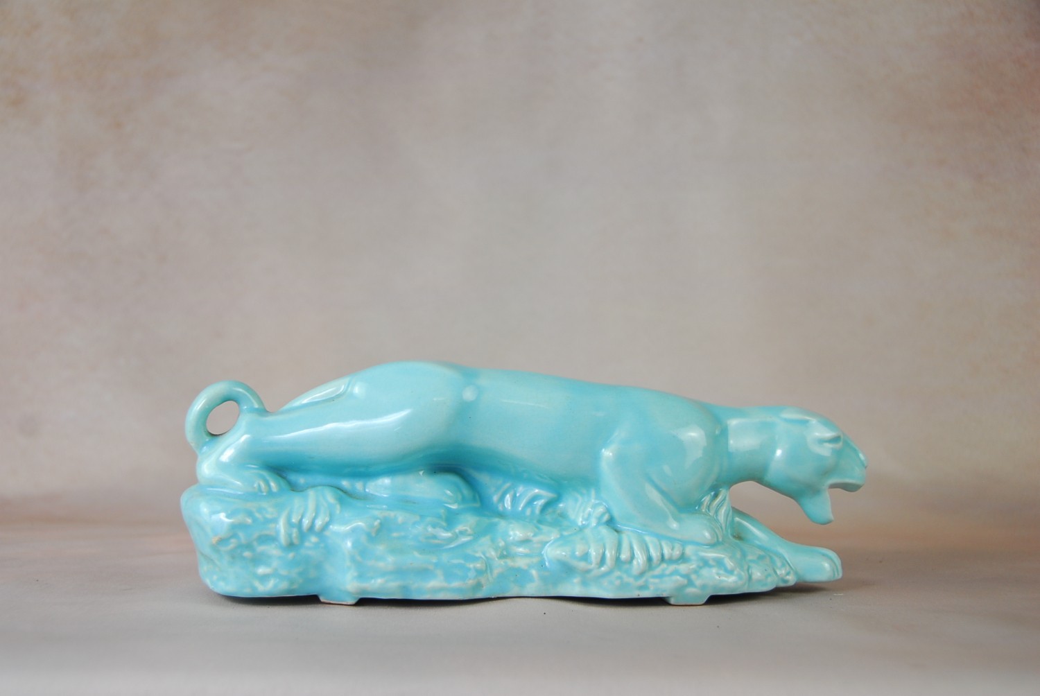 Rare Vintage Robin\'s Egg Blue Stalking Jaguar Ceramic Planter~Cameron Clay Works