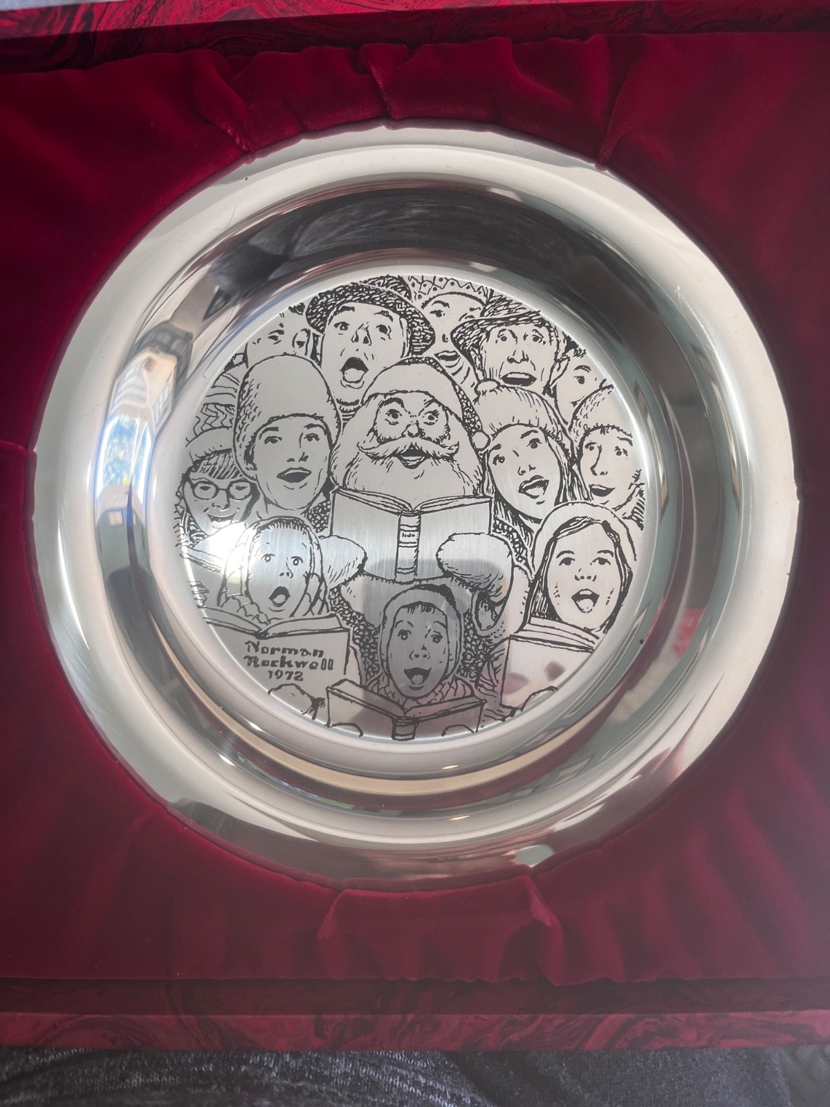 1972 Franklin Mint Sterling Silver Collector’s plate The Carolers by N. Rockwell
