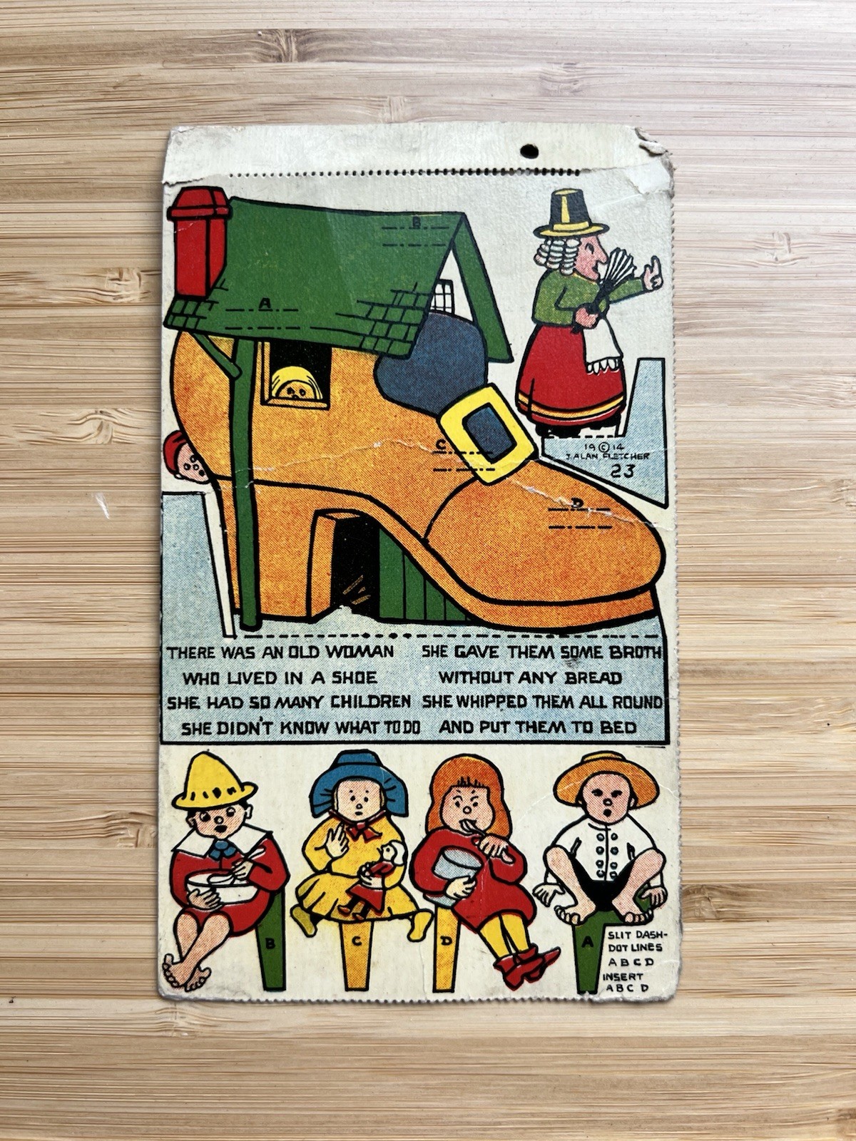 1914 J. Alan Fletcher Postcard #23 Cut Out “ Old Lady Who Lives In A Shoe”￼