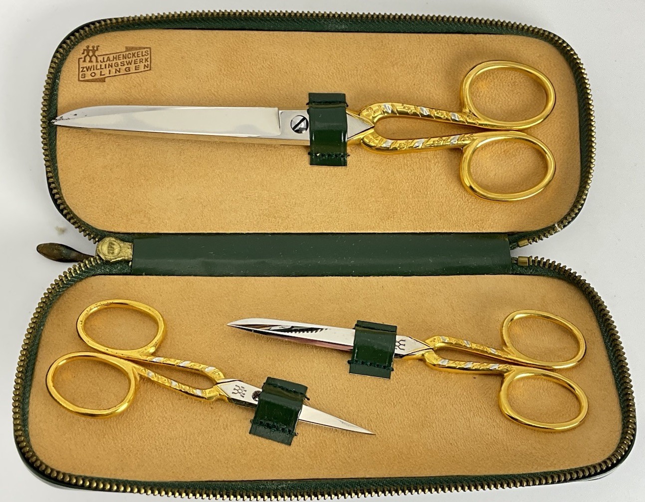 VTG J.A. Henckels Matching Gold Gilt Handled Scissors Case Solingen Germany RARE VTG J.A. Henckels Matching Gold Gilt Handled Scissors Case Solingen Germany RARE