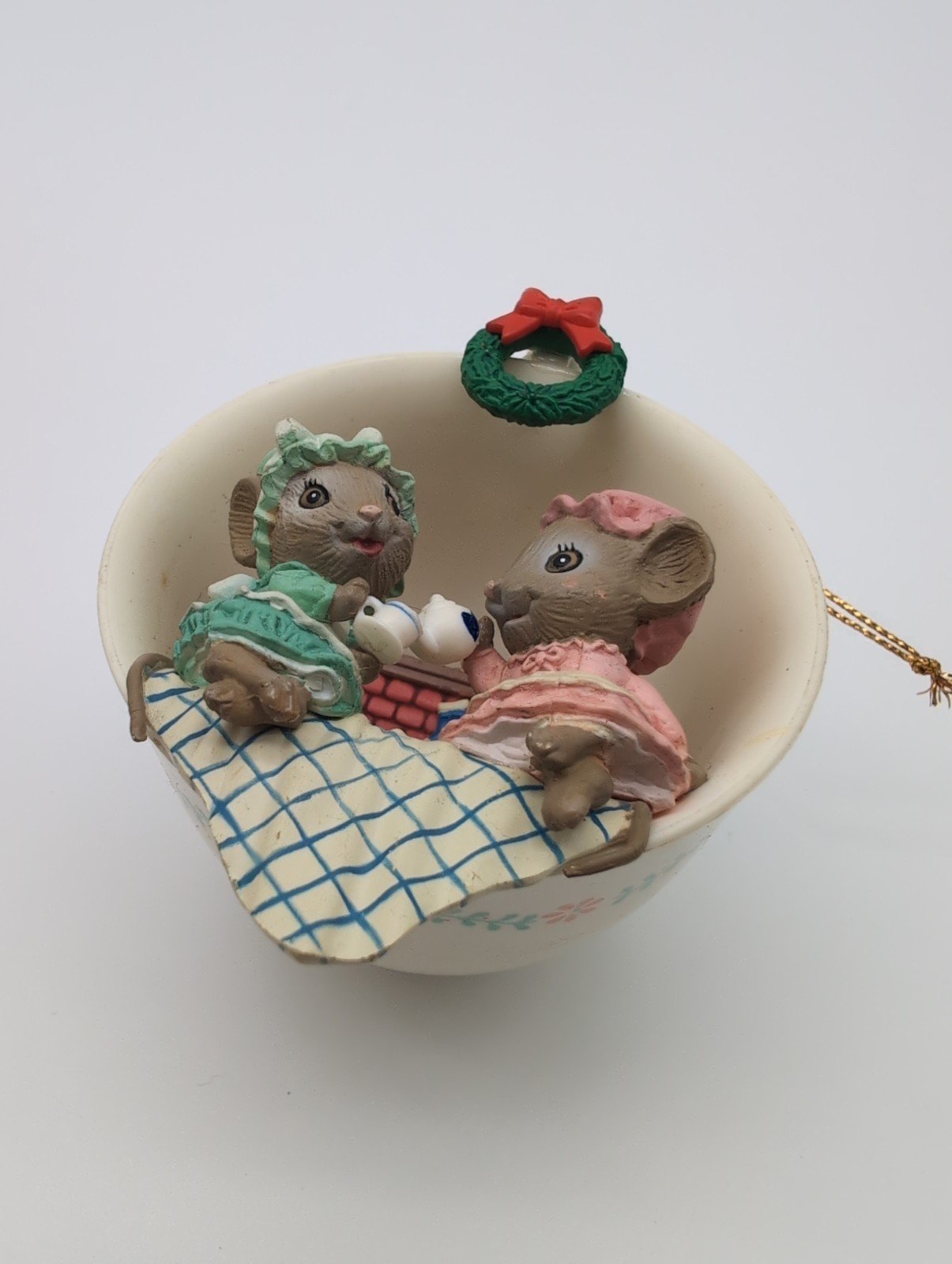 Vintage 1988 Enesco Two For Tea Christmas Ornament #2 Tea Cup Series Mice 