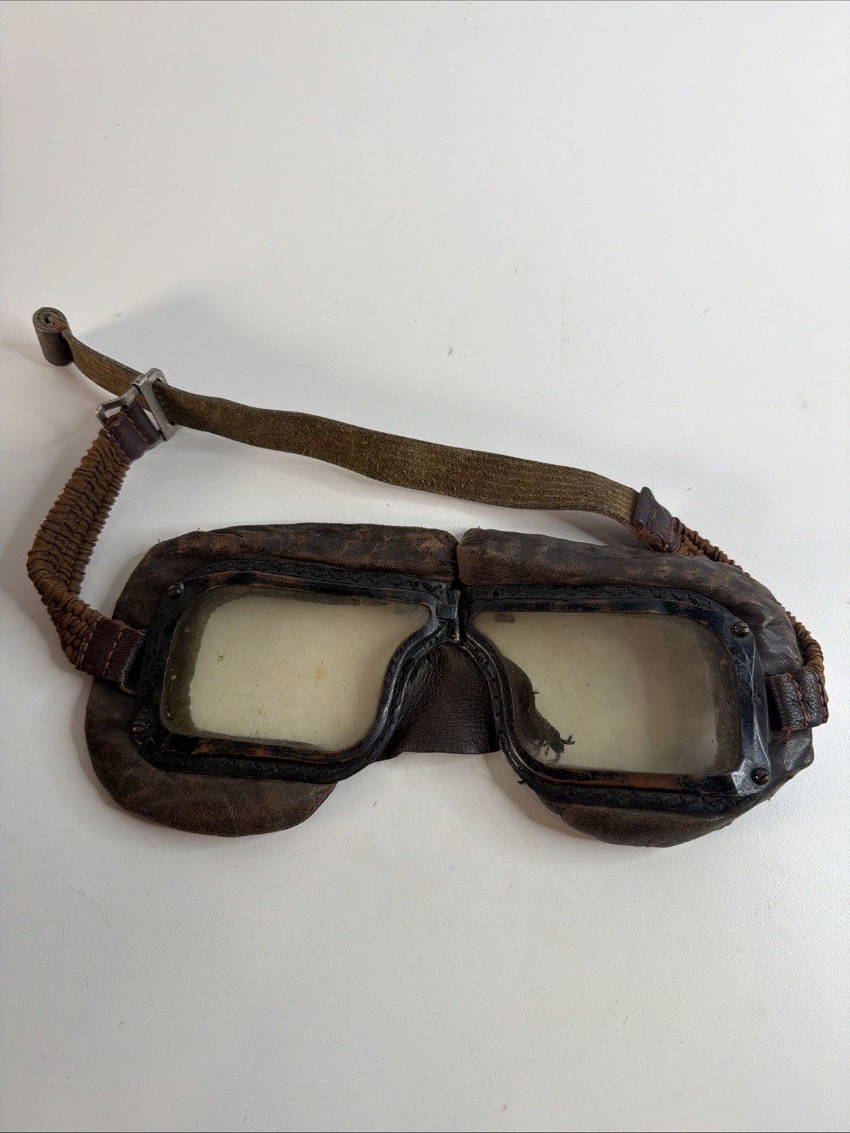 Vintage Leather Flying Goggles Aviator Motorcycle WW2 As Is Repair