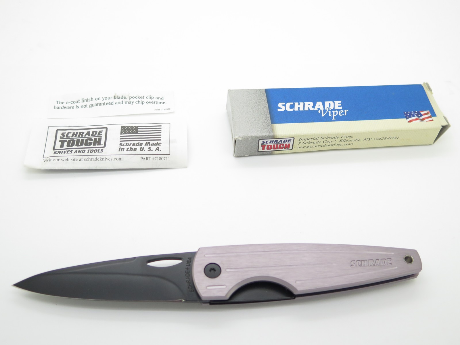 Vintage Schrade USA Viper SQ224 Black Stainless Linerlock Folding Pocket Knife