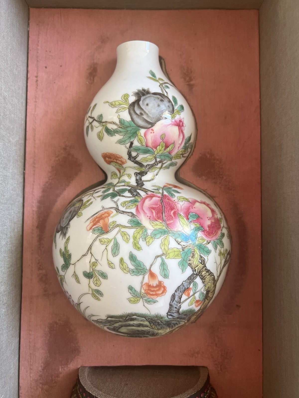Asian Style Porcelain Hand Painted Floral Double Gourd Bottle Vase Small