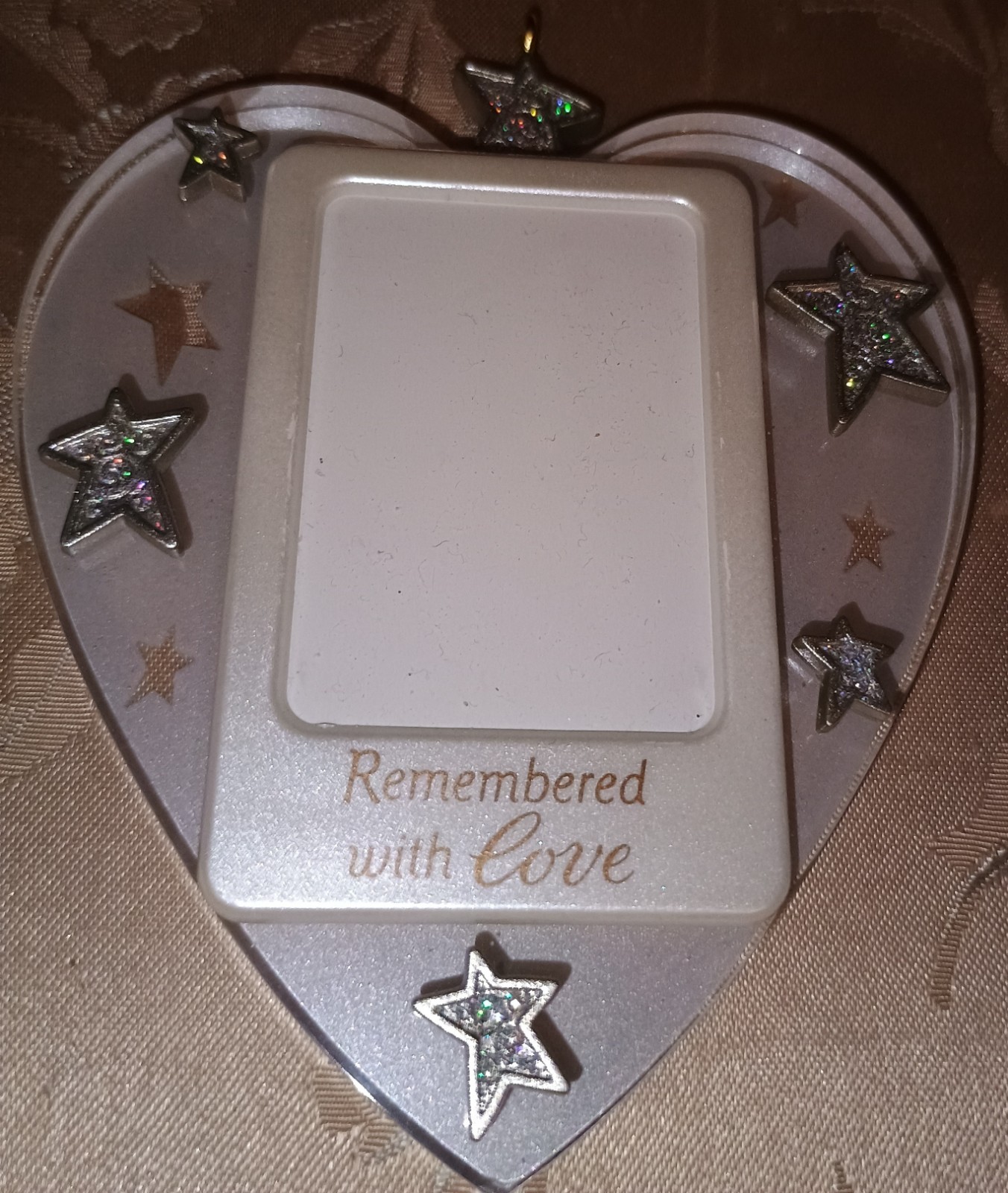 Vintage Acrylic Heart Shaped Memorial Ornament Photo Frame, Remembered With Love