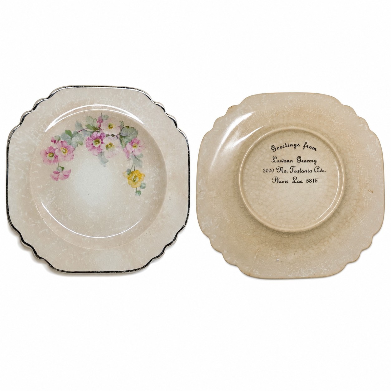 Vtg Virginia Rose Fluffy Rose Plate Lawann Grocery Milwaukee WI Advertising