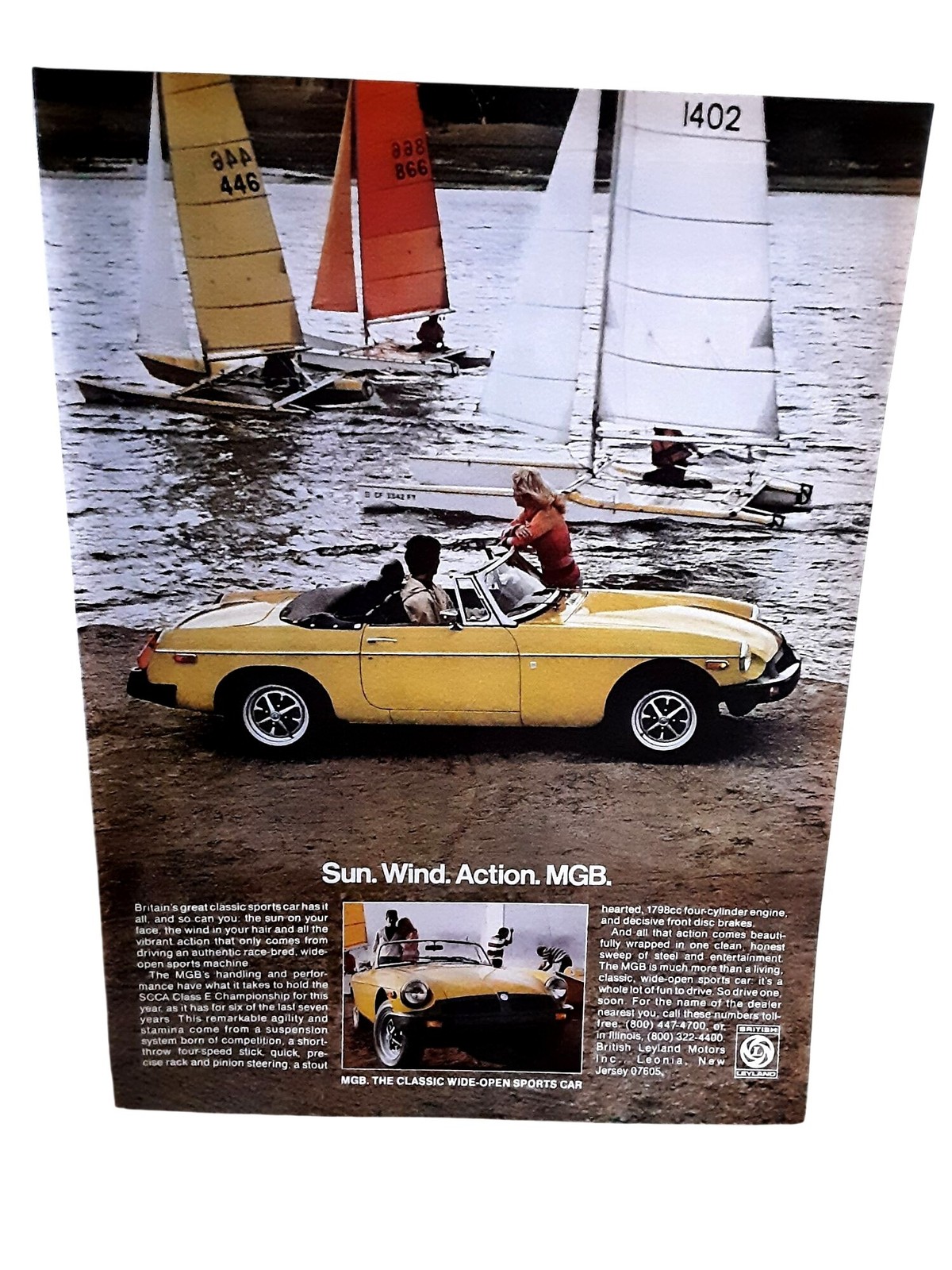 1978 MGB British Sports Car Vintage Magazine Ad Yellow Convertible Sailboats 1978 MGB British Sports Car Vintage Magazine Ad Yellow Convertible Sailboats