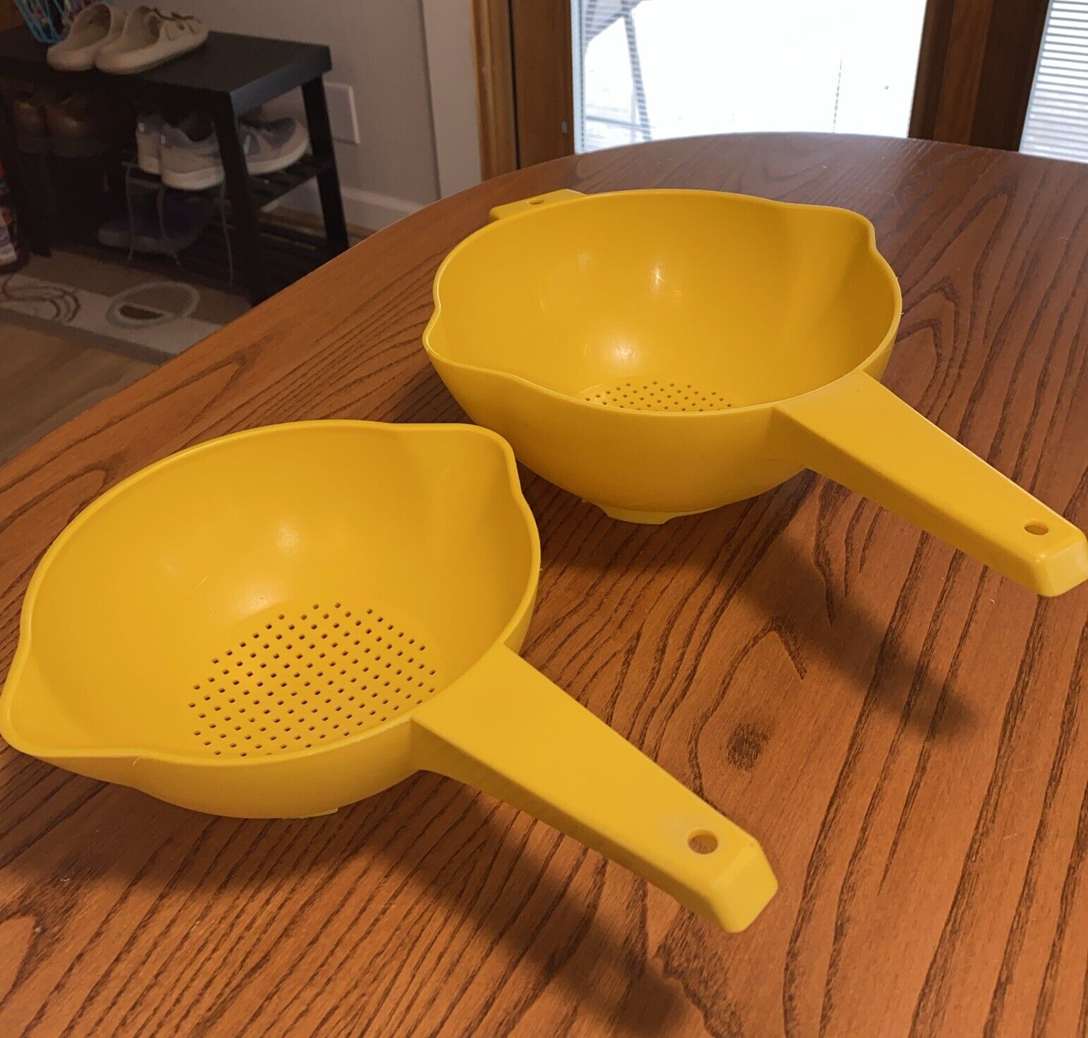 Lot of 2 Vintage Yellow Tupperware Strainer Colanders #1200 & #1523 - 1 & 2 Qt.