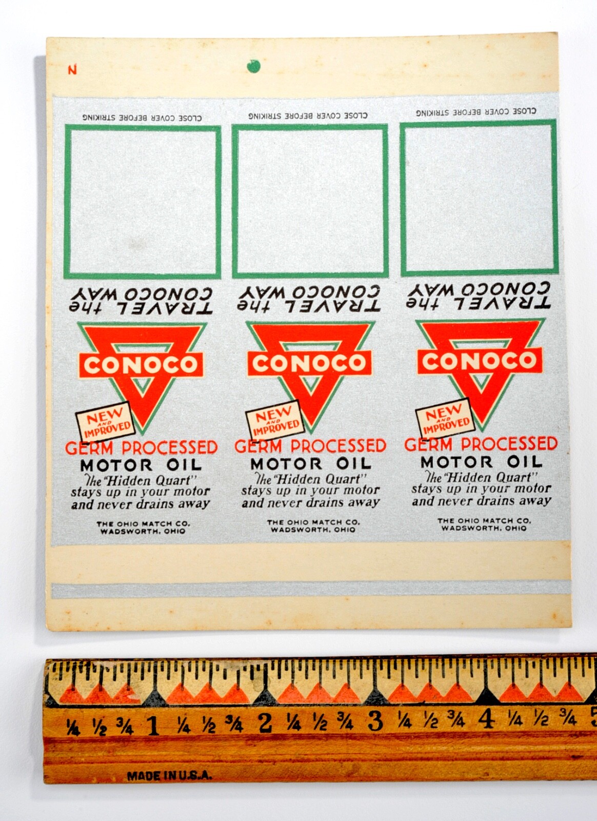 Vintage 1930\'s CONOCO Motor Oil/Gasoline Advertising Matchbook Cover - Uncut #4 Vintage 1930\'s CONOCO Motor Oil/Gasoline Advertising Matchbook Cover - Uncut #4