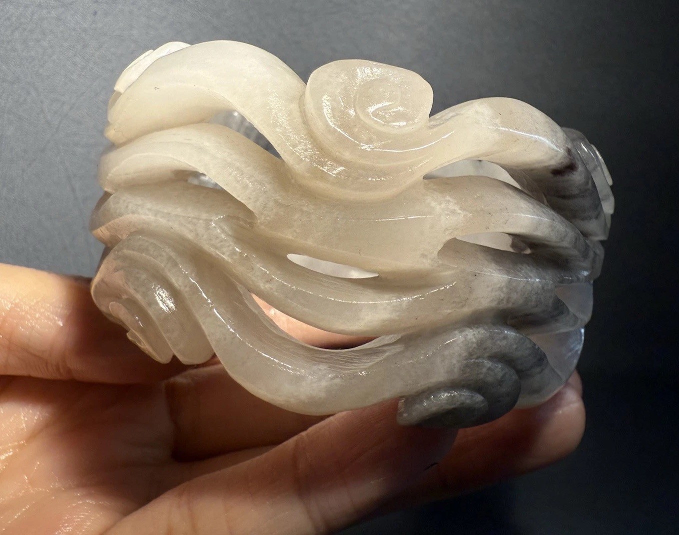 special Price！60.9mm Natural Mongolian Jade Bangle/Shetei Cui/Fine Hand Carved