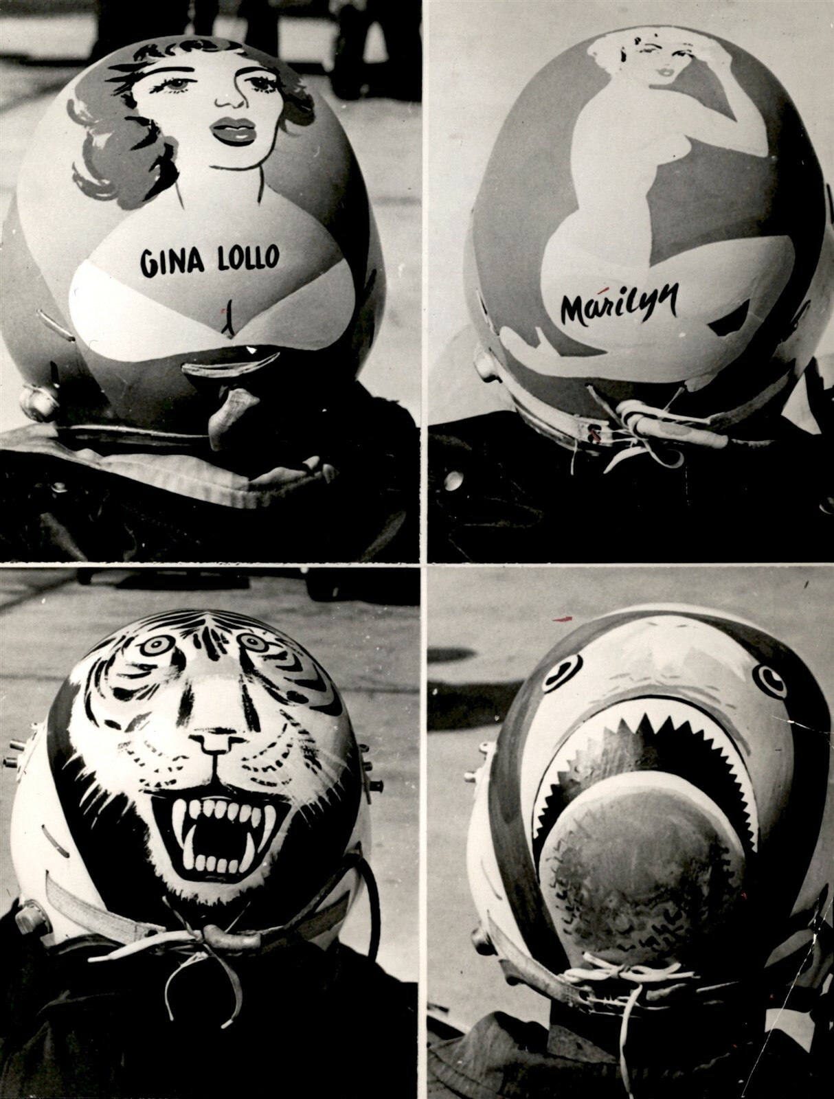 LG922 1955 Orig Int\'l News Photo JET PILOTS HELMET ART Wiesbaden Germany Design
