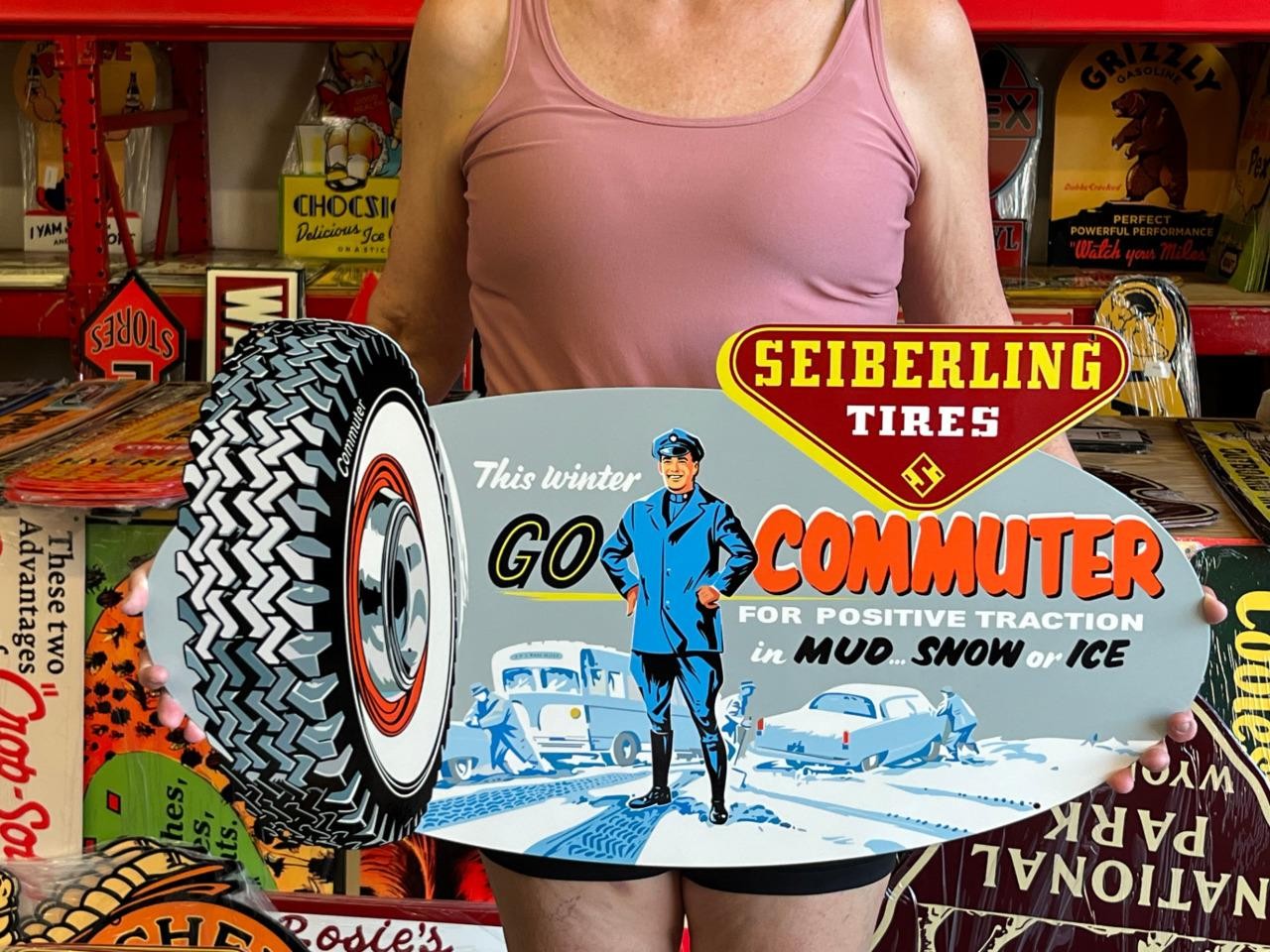Vintage Style Metal Sign Seiberling Tires NOT Porcelain 30x16 Made USA
