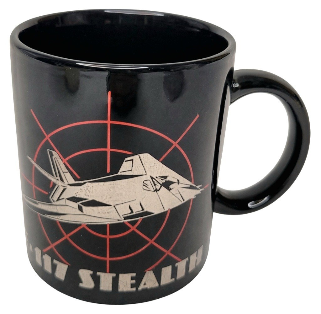 Vintage F-117 Stealth Fighter Jet Coffee Mug Black Ceramic Military USAF Cup