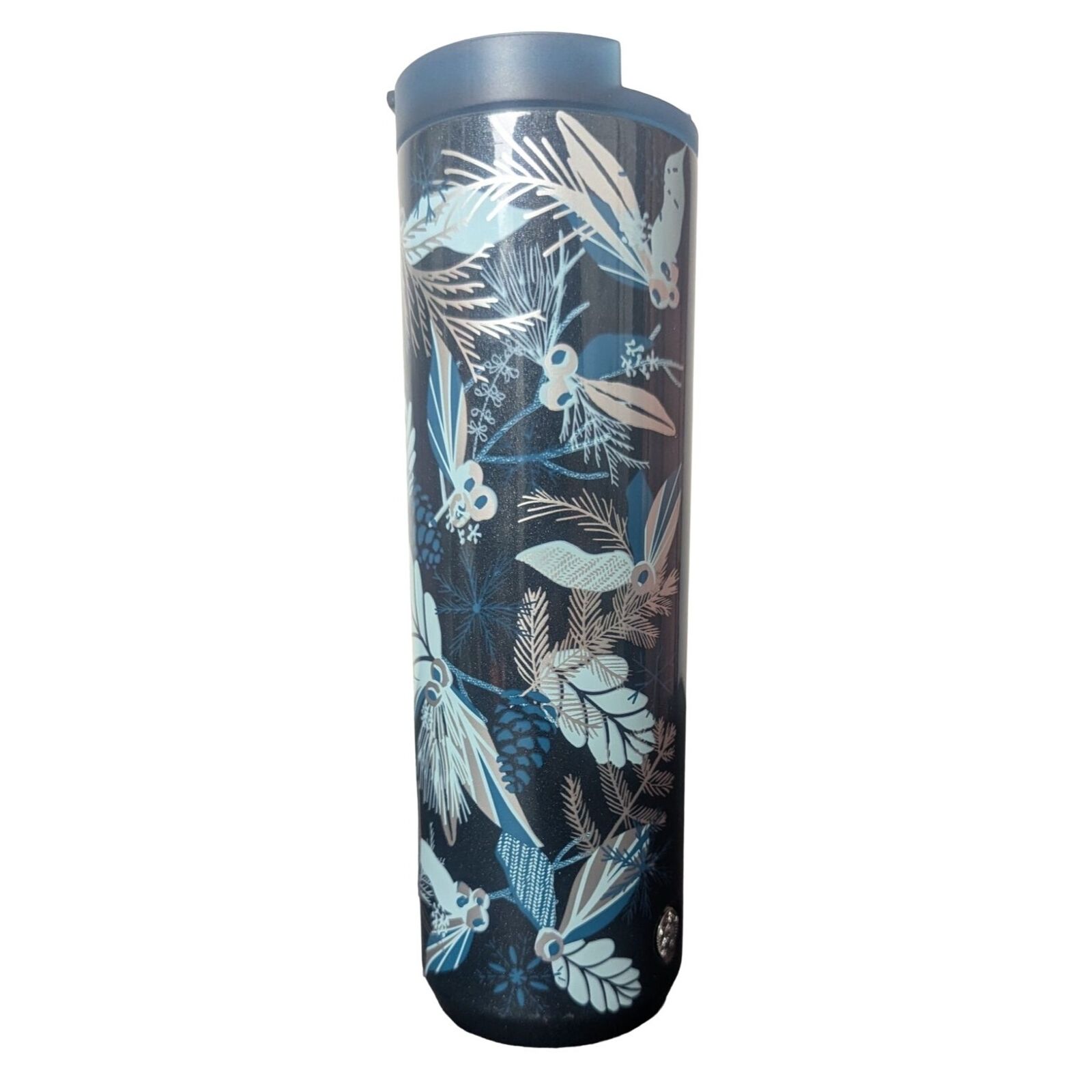Starbucks Festive Cheer Blue Floral and Pinecone Vacuum Insulated Tumbler 16 OZ