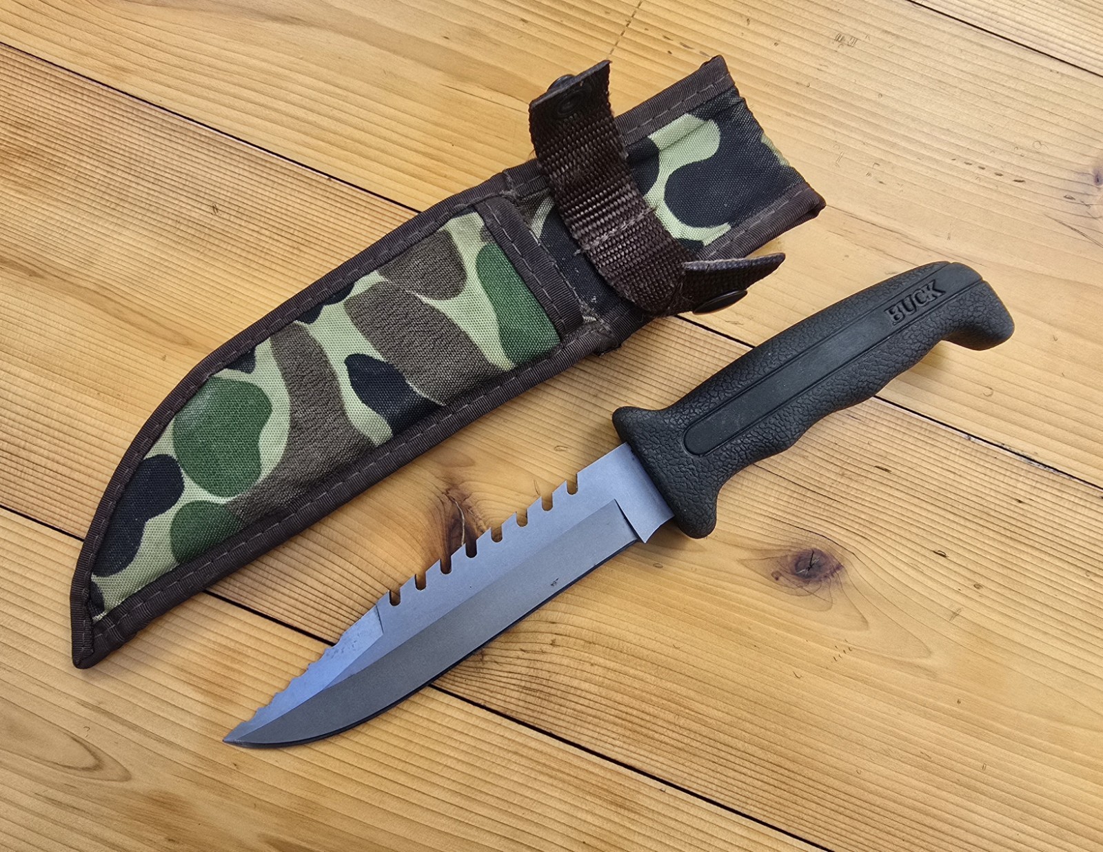Vintage 1988 BUCK 639 FIELDMATE Fixed Blade Sheath Knife w/ Nylon Camo Sheath