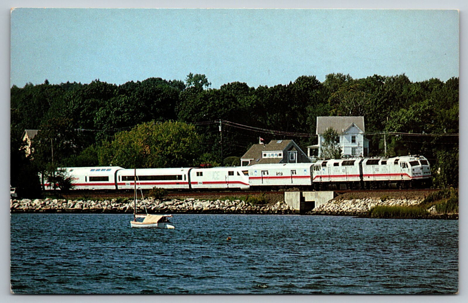 AMTRAK ICE TRAIN F69\'s 450 AND 451 ALONG MYSTIC RIVER IN MYSTIC CT  Postcard