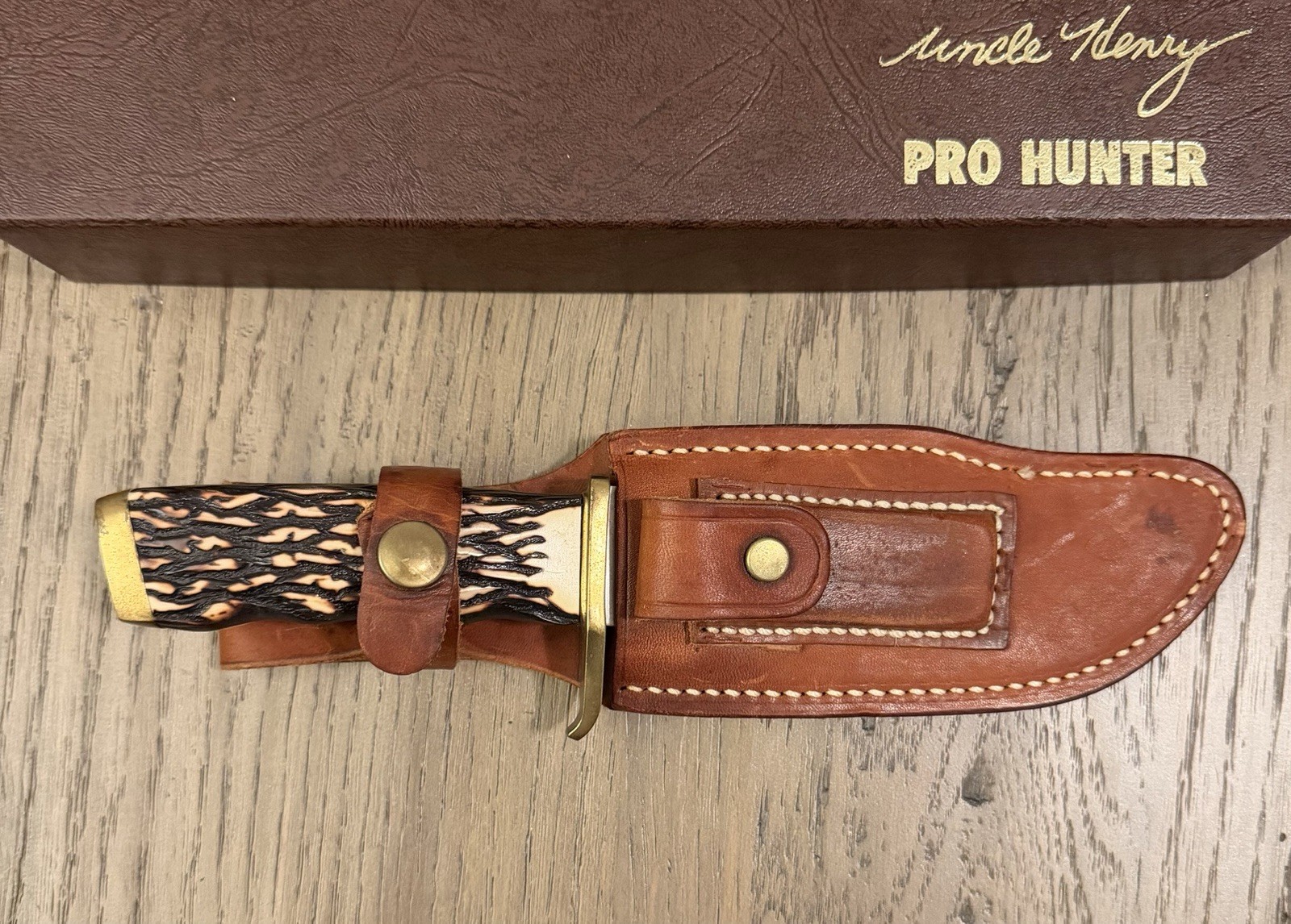 Vintage Schrade Uncle Henry Pro Hunter 171UH Fixed Blade Stag Clip Point Sheath