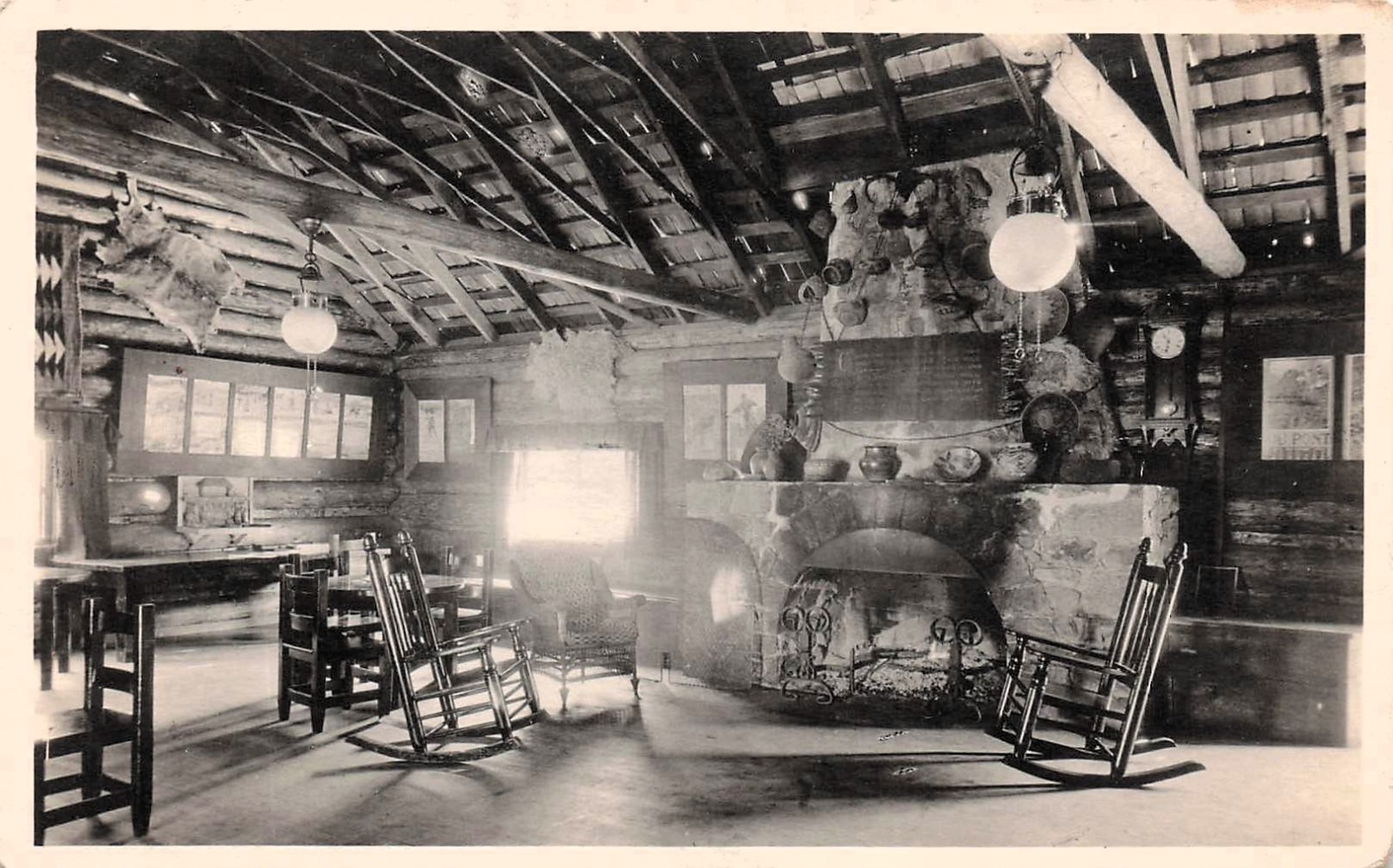 RPPC Fishing Hunting Camp Interior Rustic Log Cabin Photo Vtg Postcard 15A