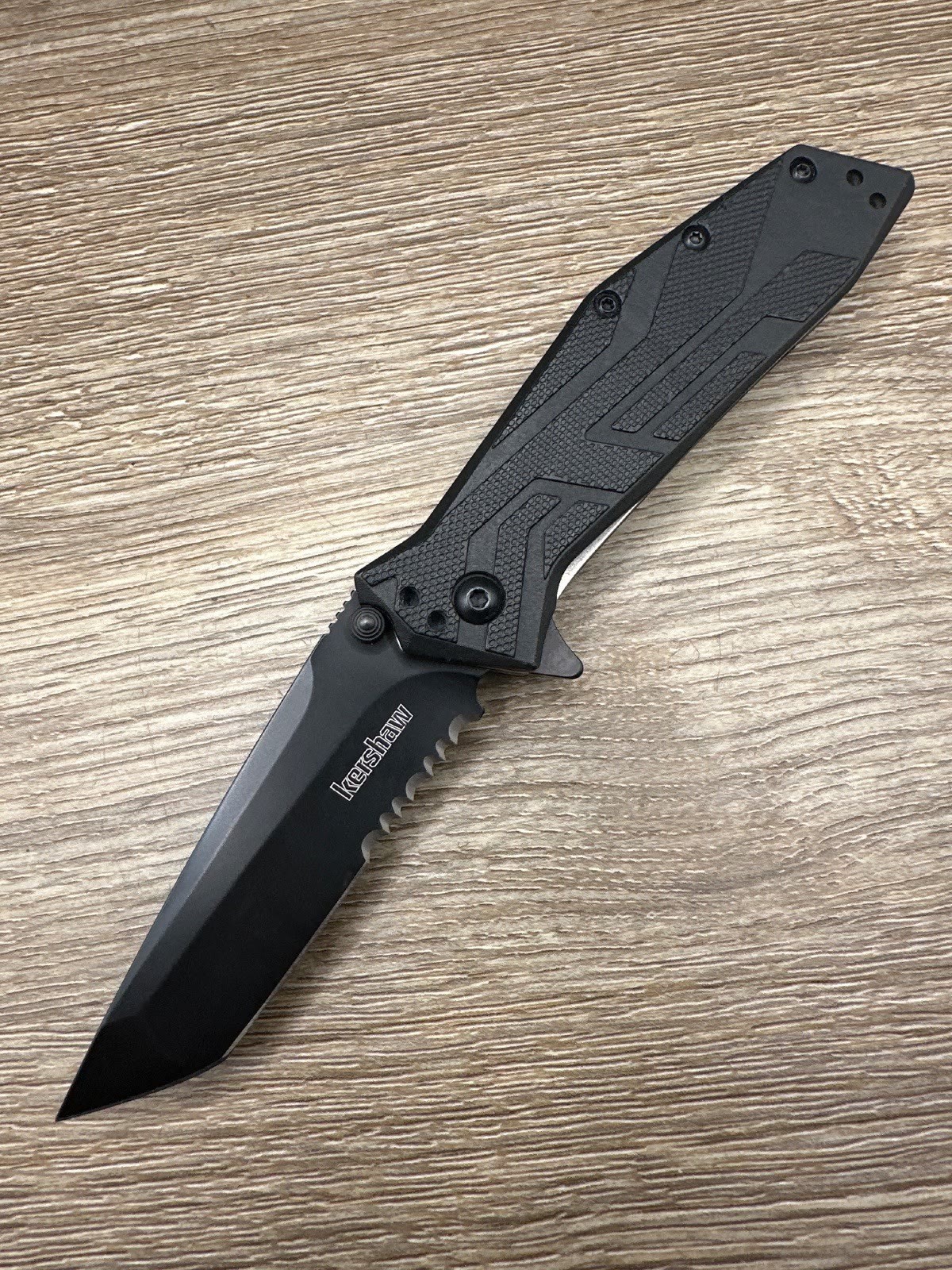 Kershaw Brawler 1990ST Black Tanto Combo Flipper Folding Pocket Knife Used