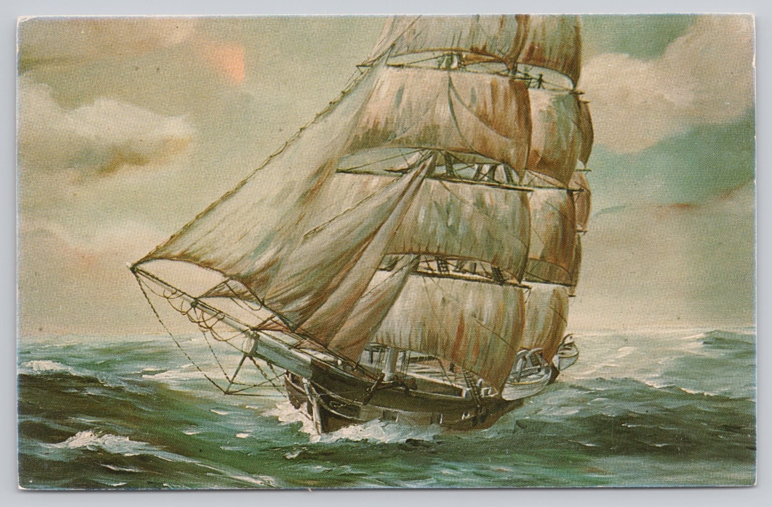Whaleship Under Sail John Sisson Painting Art Postcard Book & Tackle Shop RI