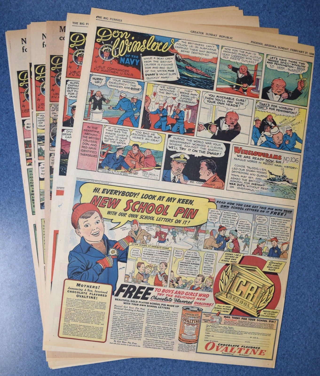 DON WINSLOW and BOS\'N HALL, SEA SCOUT (1938) - Set of 37 Sunday Newspaper Comics