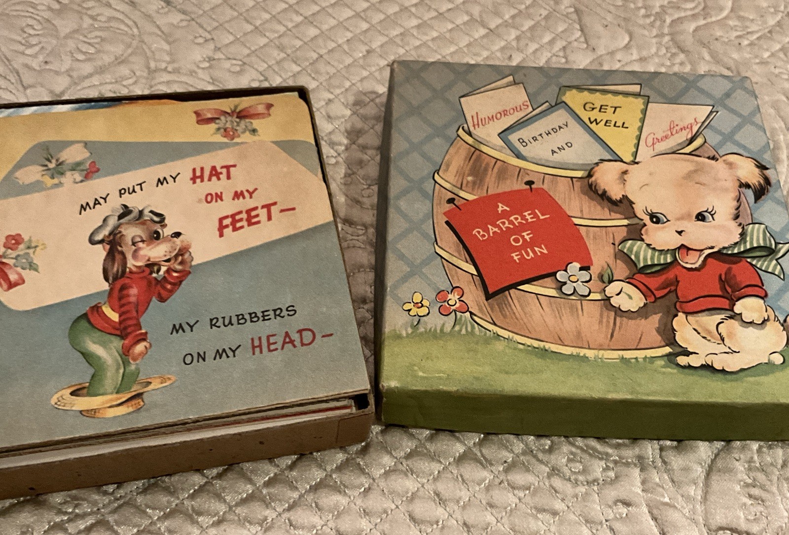 1950's Vtg Box of Cartoon Greeting Cards 15 Cards Included -A Barrel of Fun Bday