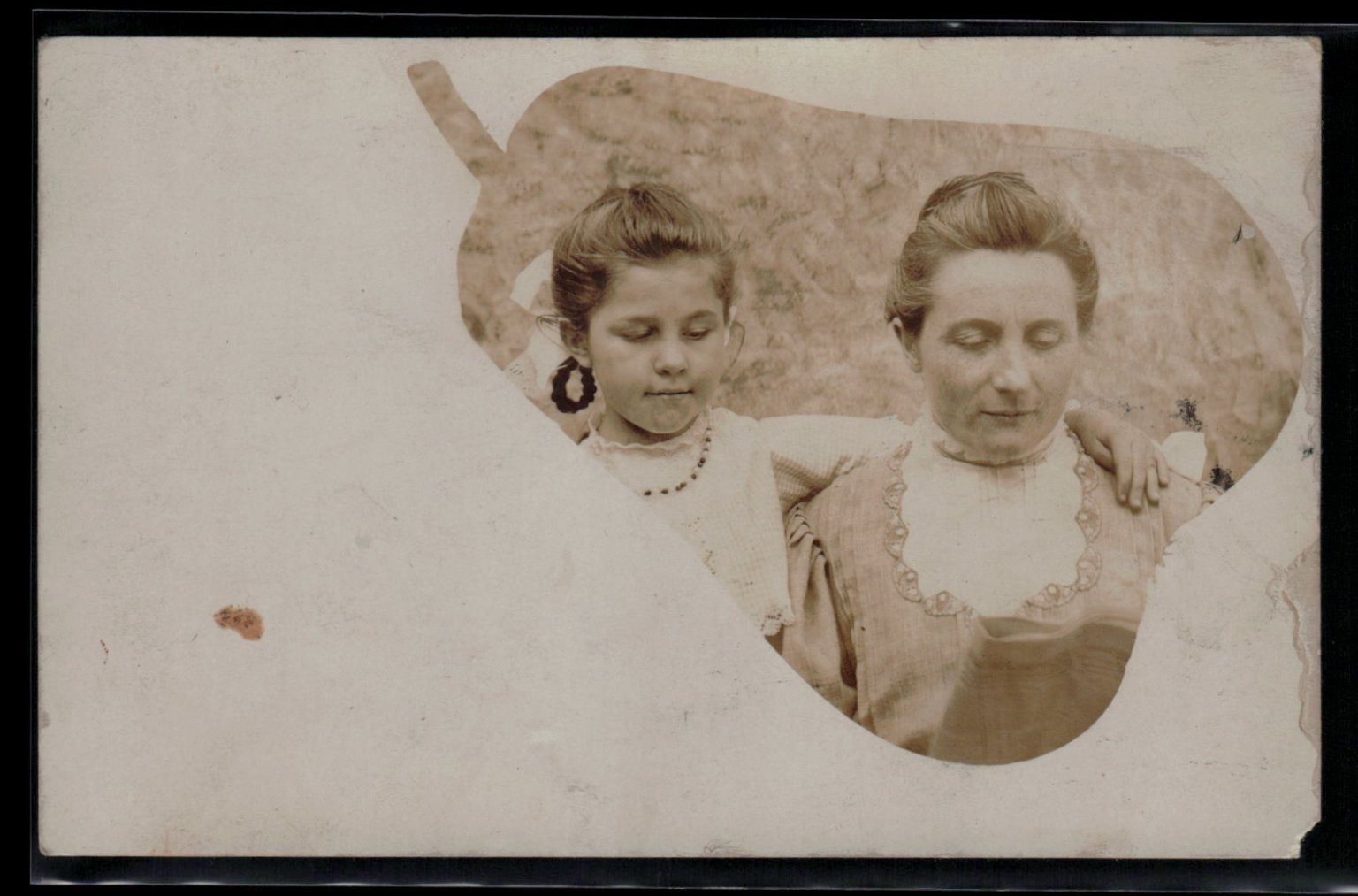 Antique Real Photo Postcard Mother & Daughter Portrait Pear Shape 1900s RPPC