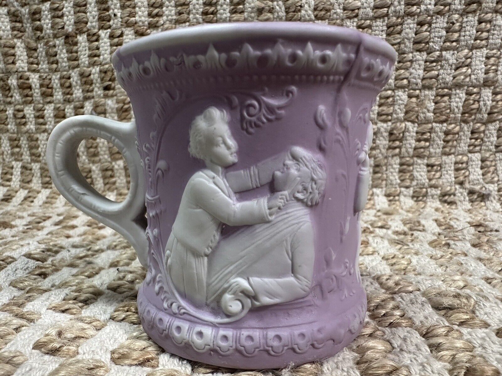 Vintage Schafer Vater Porcelain Jasperware Lilac Shaving Mug Ornate Germany