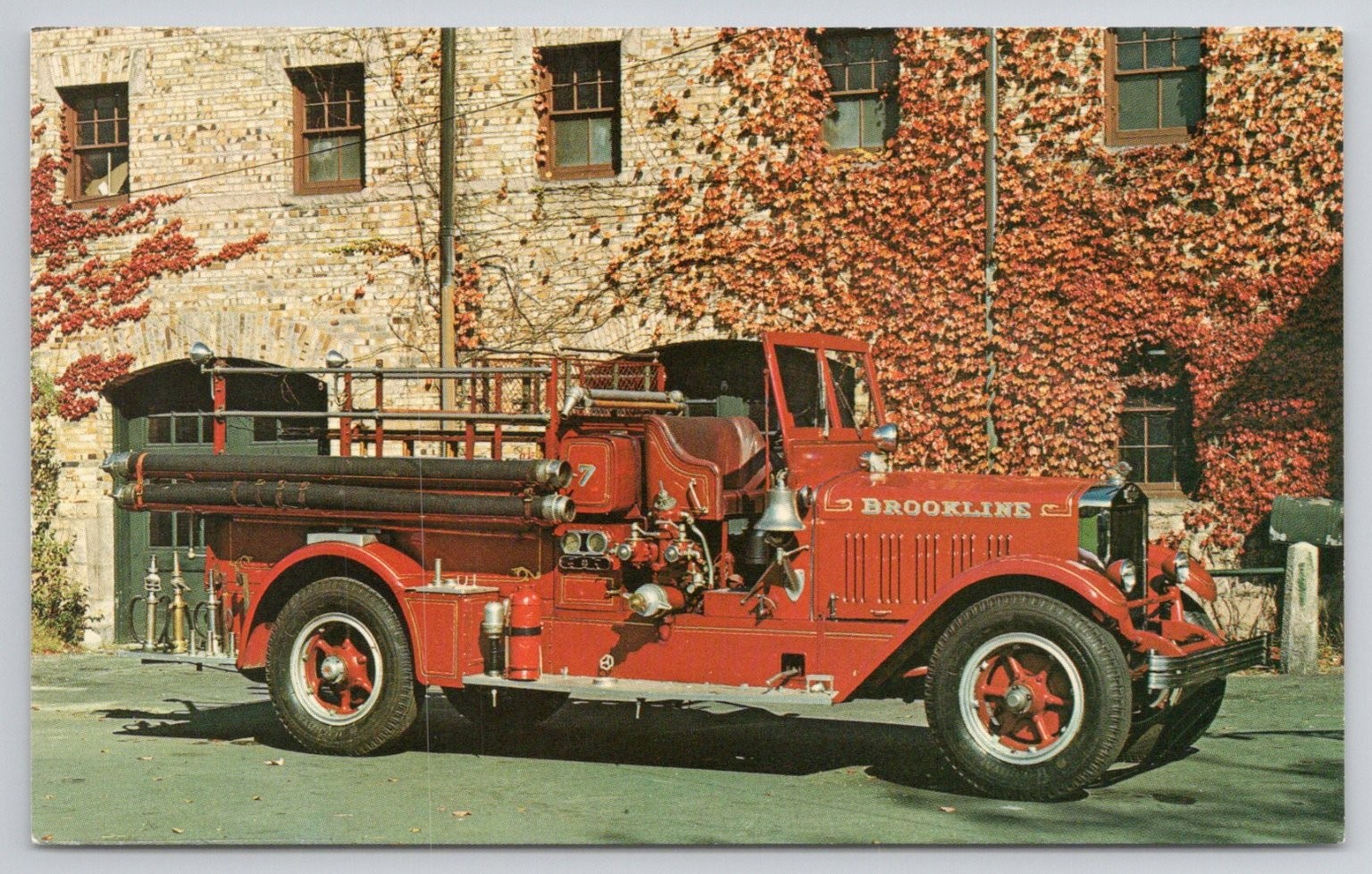 1931 American-LaFrance Fire Pumper Brookline MA Museum Vintage Postcard