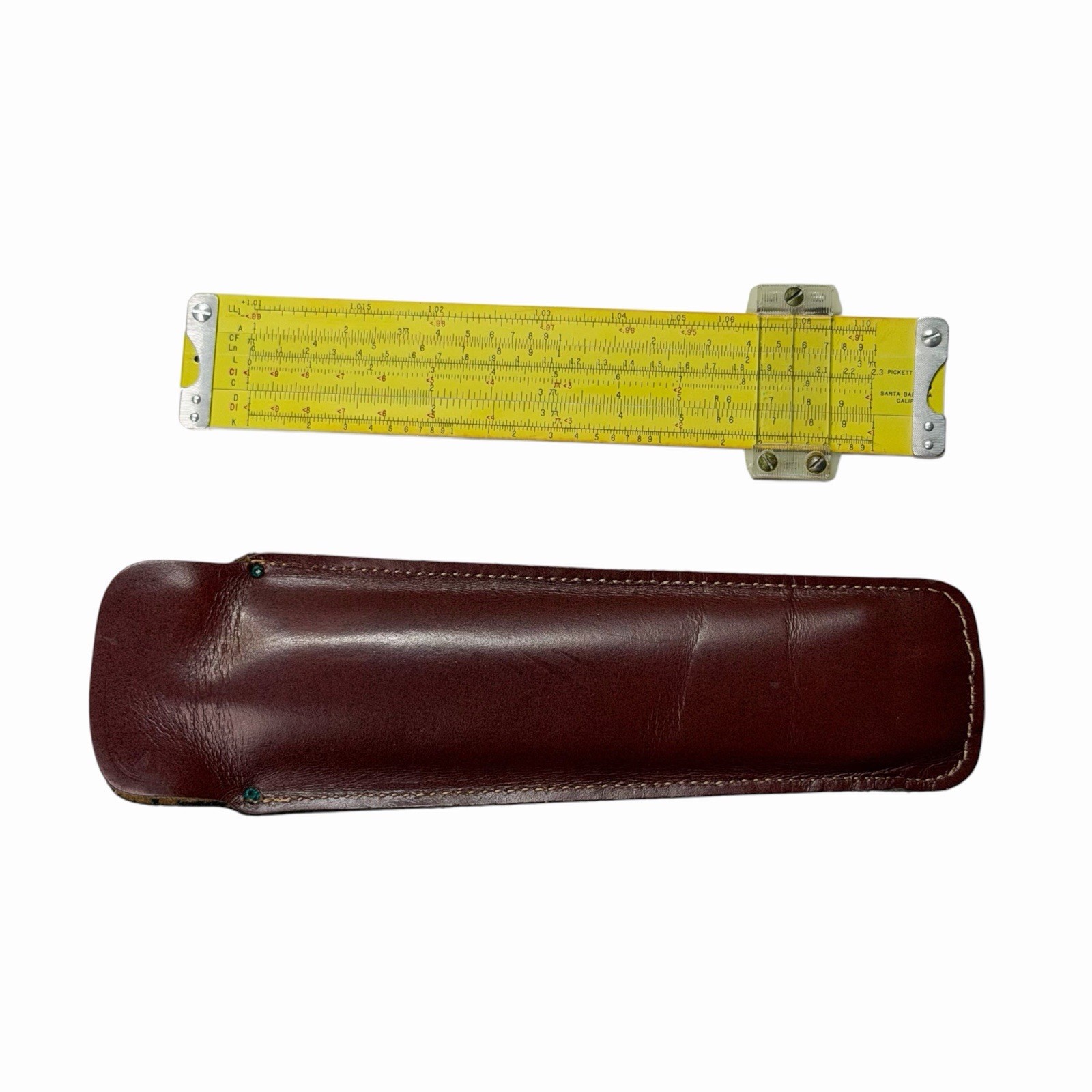 Vintage Pickett N600-ES Slide Rule Log Log Synchro-Scale, Leather Case USA