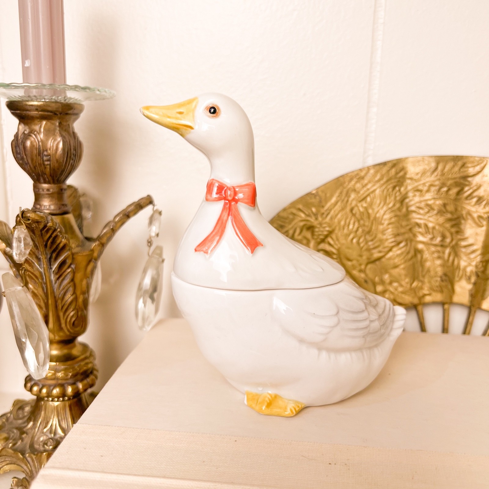 Vintage Otagiri Japan Ceramic Goose Sugar Bowl with Lid 1980s