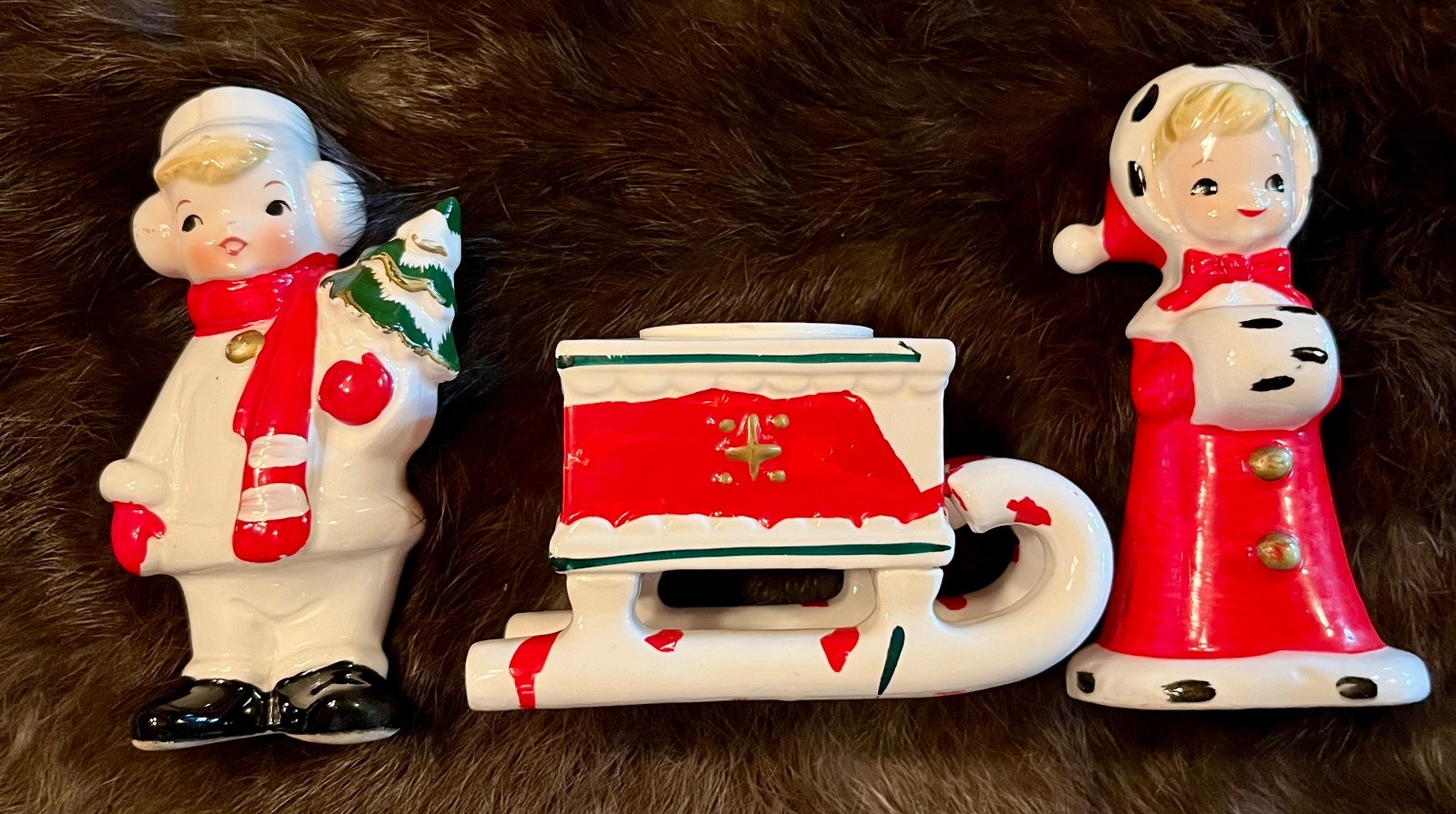VINTAGE TOPLINE IMPORTS JAPAN XMAS BOY & GIRL FIGURINES~50/128/SLEIGH 50/195 VINTAGE TOPLINE IMPORTS JAPAN XMAS BOY & GIRL FIGURINES~50/128/SLEIGH 50/195
