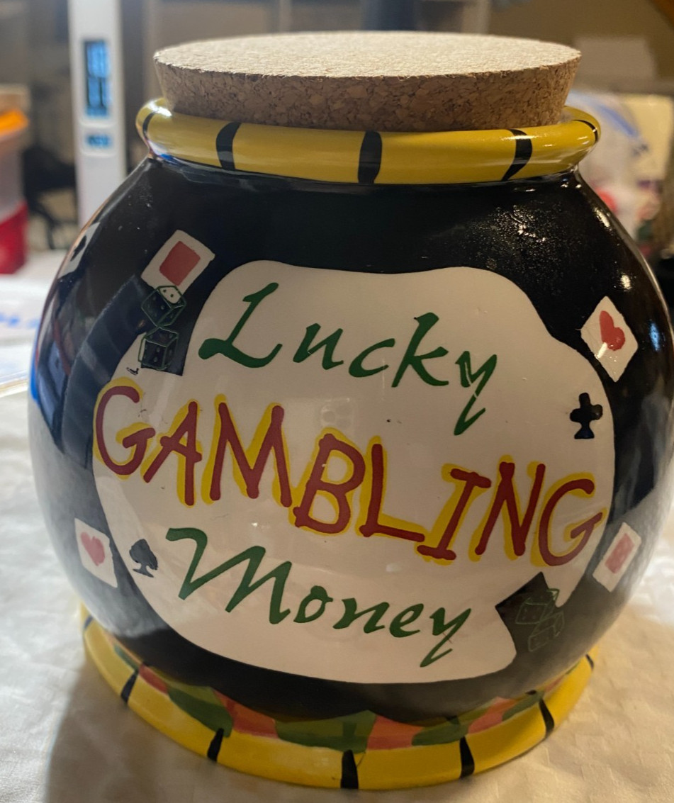 GANZ Bella Casa “Lucky Gambling Money” Jar With Cork Top Ceramic, 5\